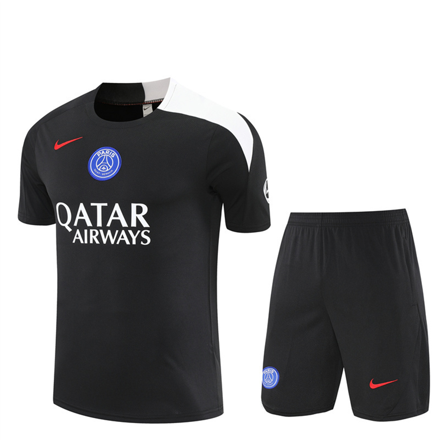 AlphaJersey-Paris Saint-Germain PSG 25-26 Short-Sleeve Training Set - White Edge Black Top & Black Shorts