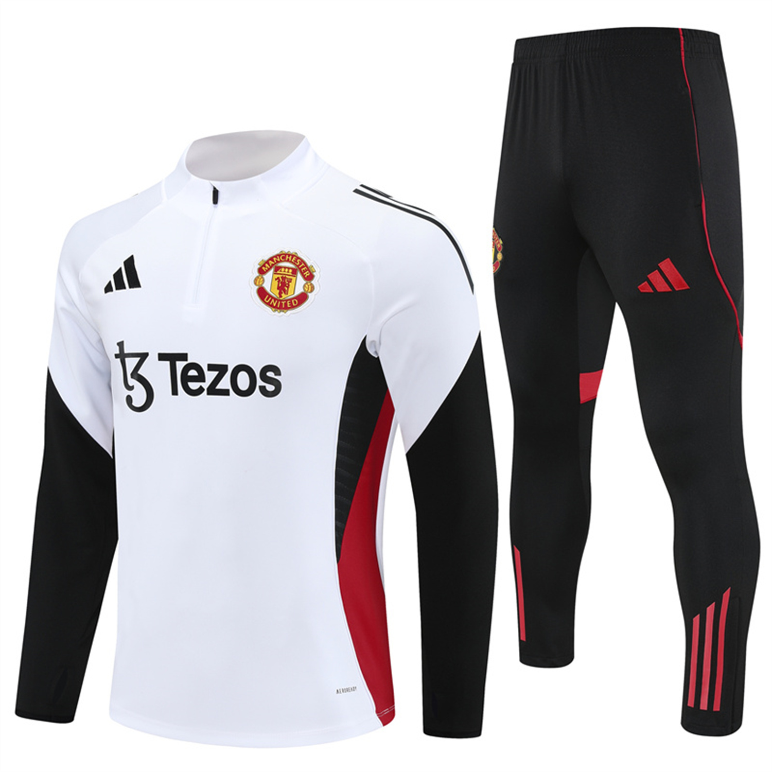 AlphaJersey-Manchester United 25-26 Long Sleeves Training Set - White Top & Black Pants