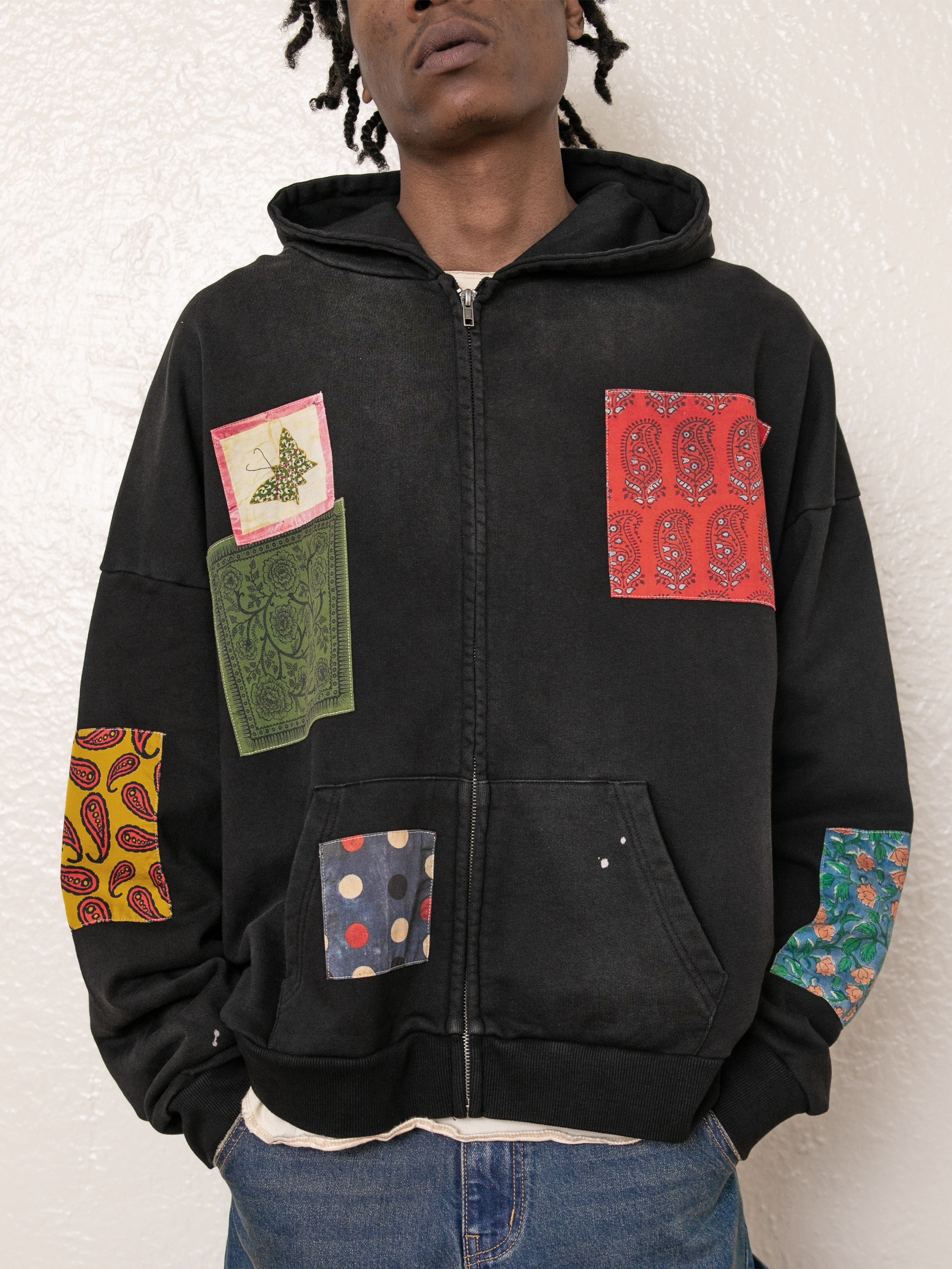 Tapestry Patchwork Zip Up Hoodie | Modern Menswear by yycbvcnbmmnbm