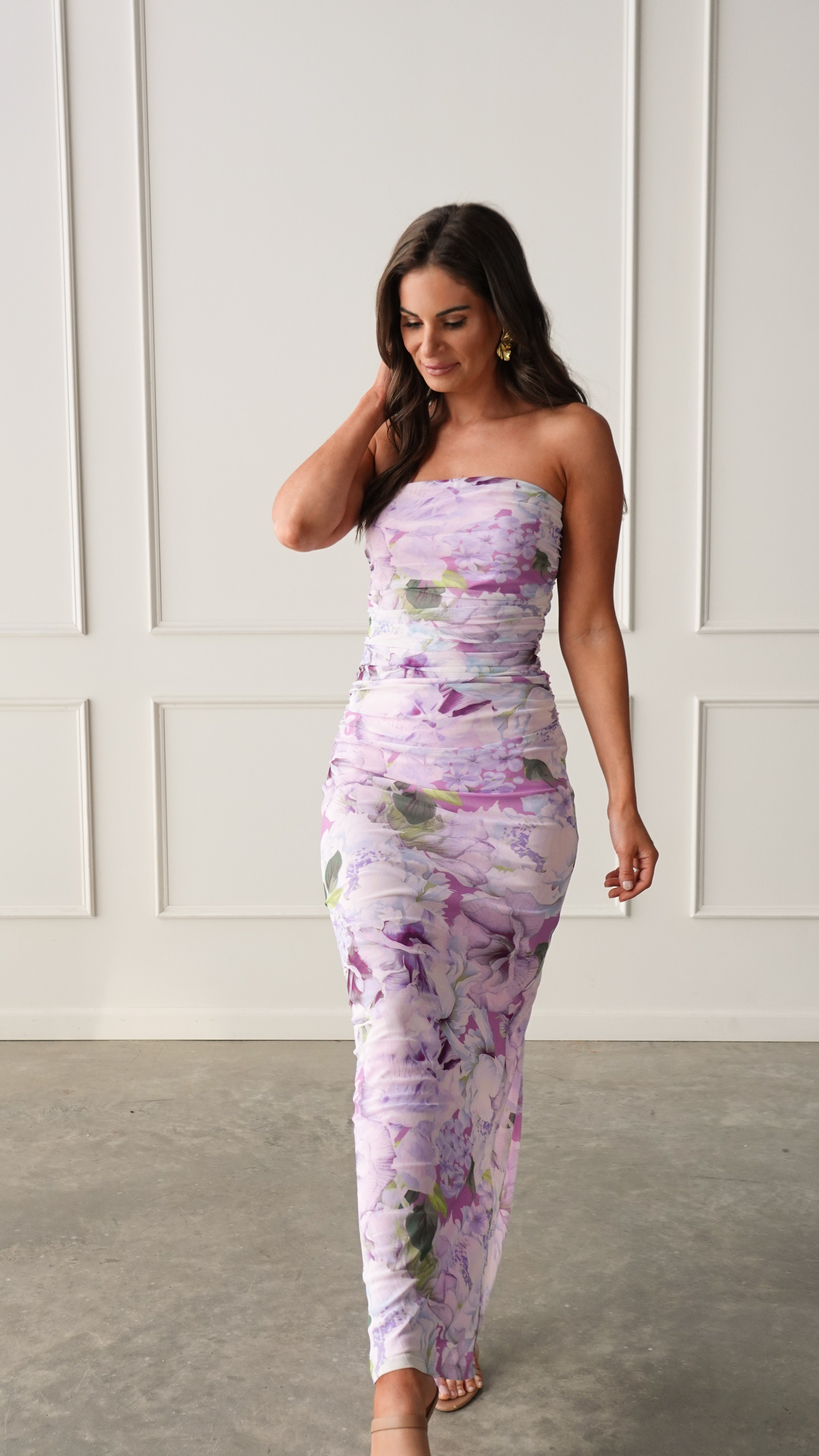 Purple Floral Strapless Dress | Elegant Women's Fashion by coolavocek