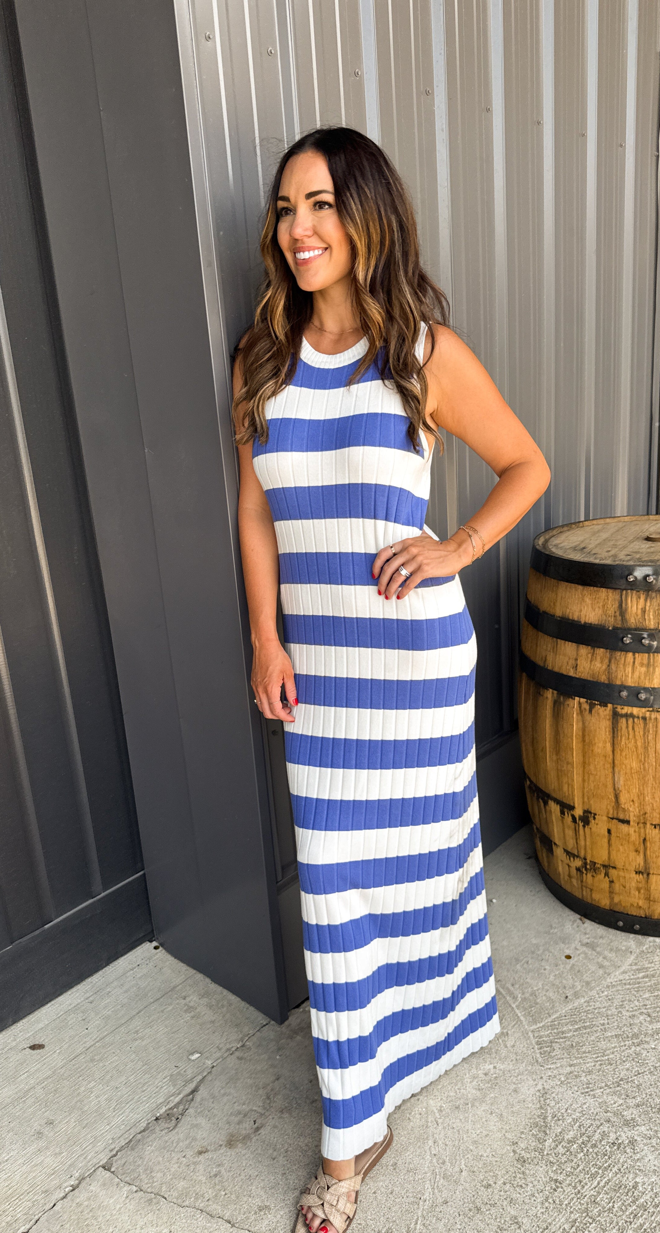 Blue/White Striped Maxi Dress | Elegant Women's Fashion by coolavocek