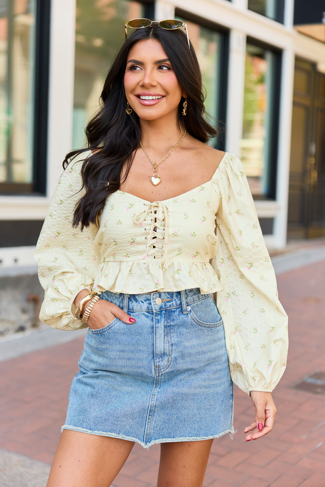 Maisie Yellow Floral Corset Woven Top | Elegant Women's Fashion by coolavocek