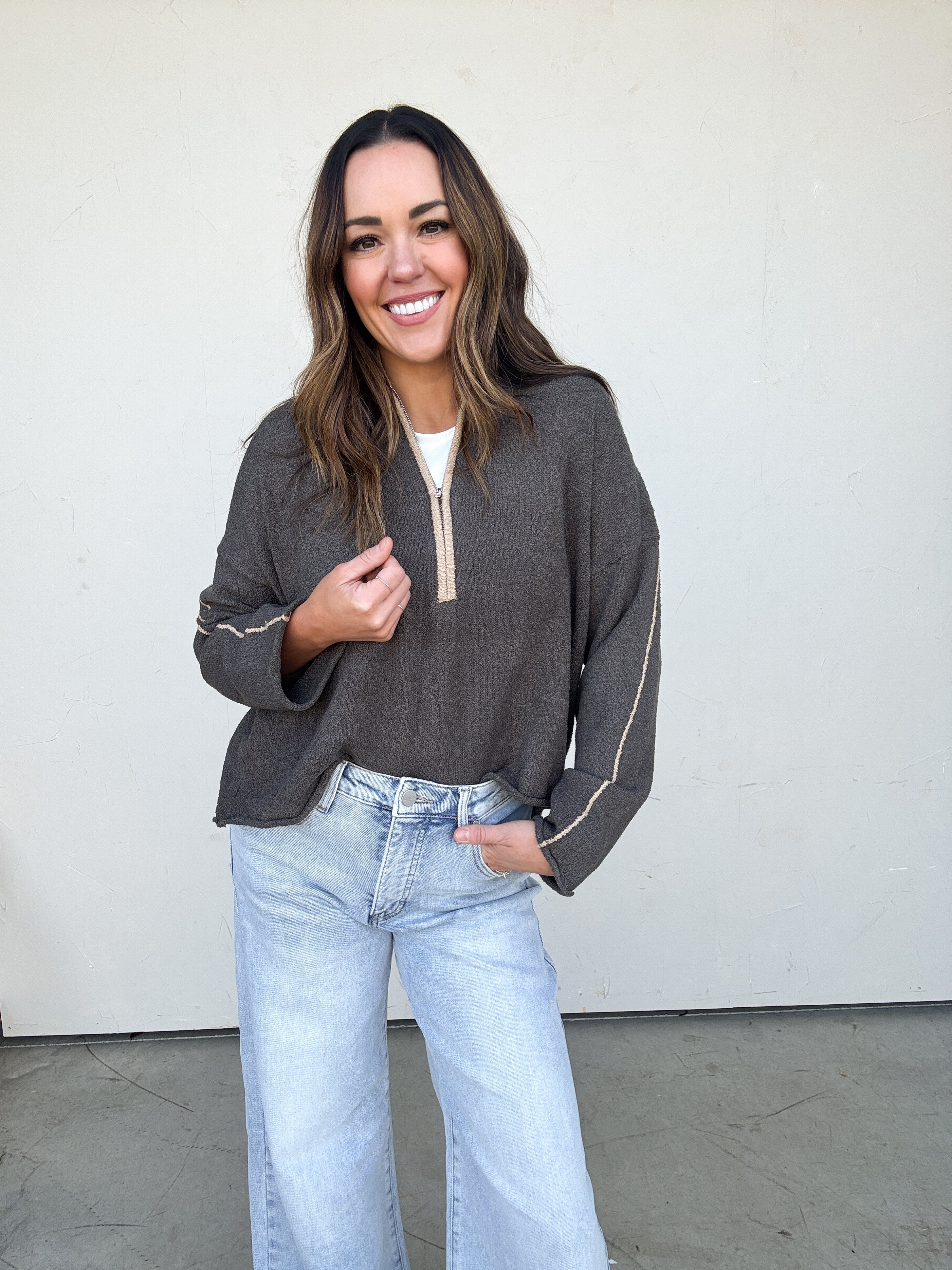 Textured Half-zip Mock-Neck Sweater | Elegant Women's Fashion by coolavocek