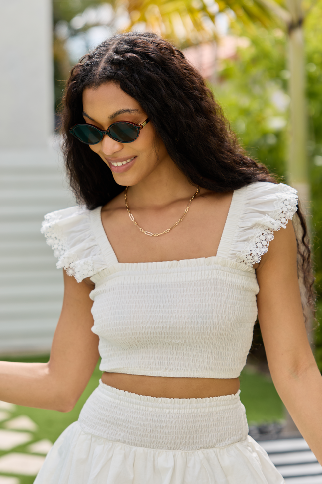 Sweet Talk White Flutter Shoulder Tank and Skort Set SALE | Elegant Women's Fashion by coolavocek