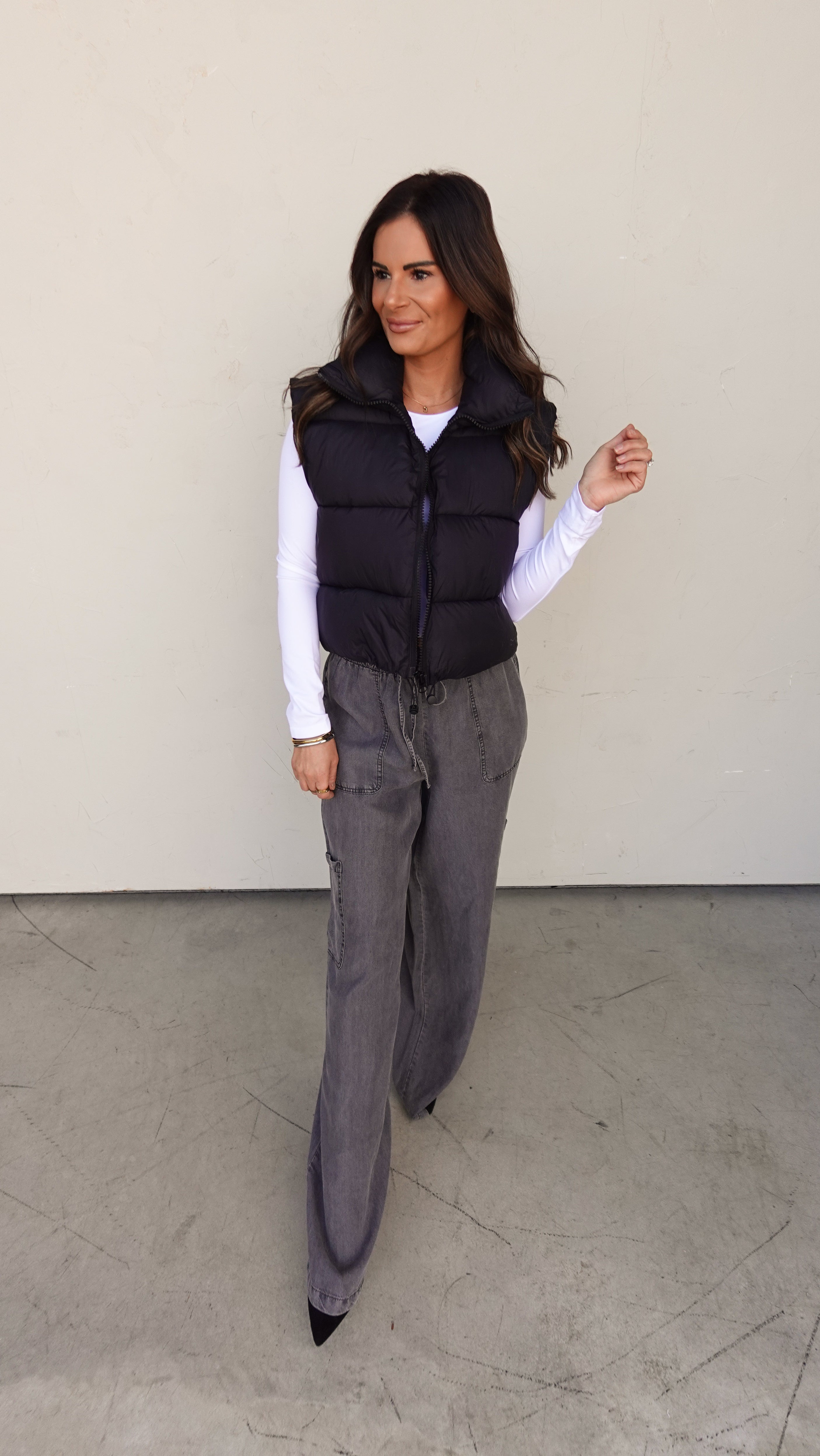 Black Cropped Puffer Vest | Elegant Women's Fashion by coolavocek