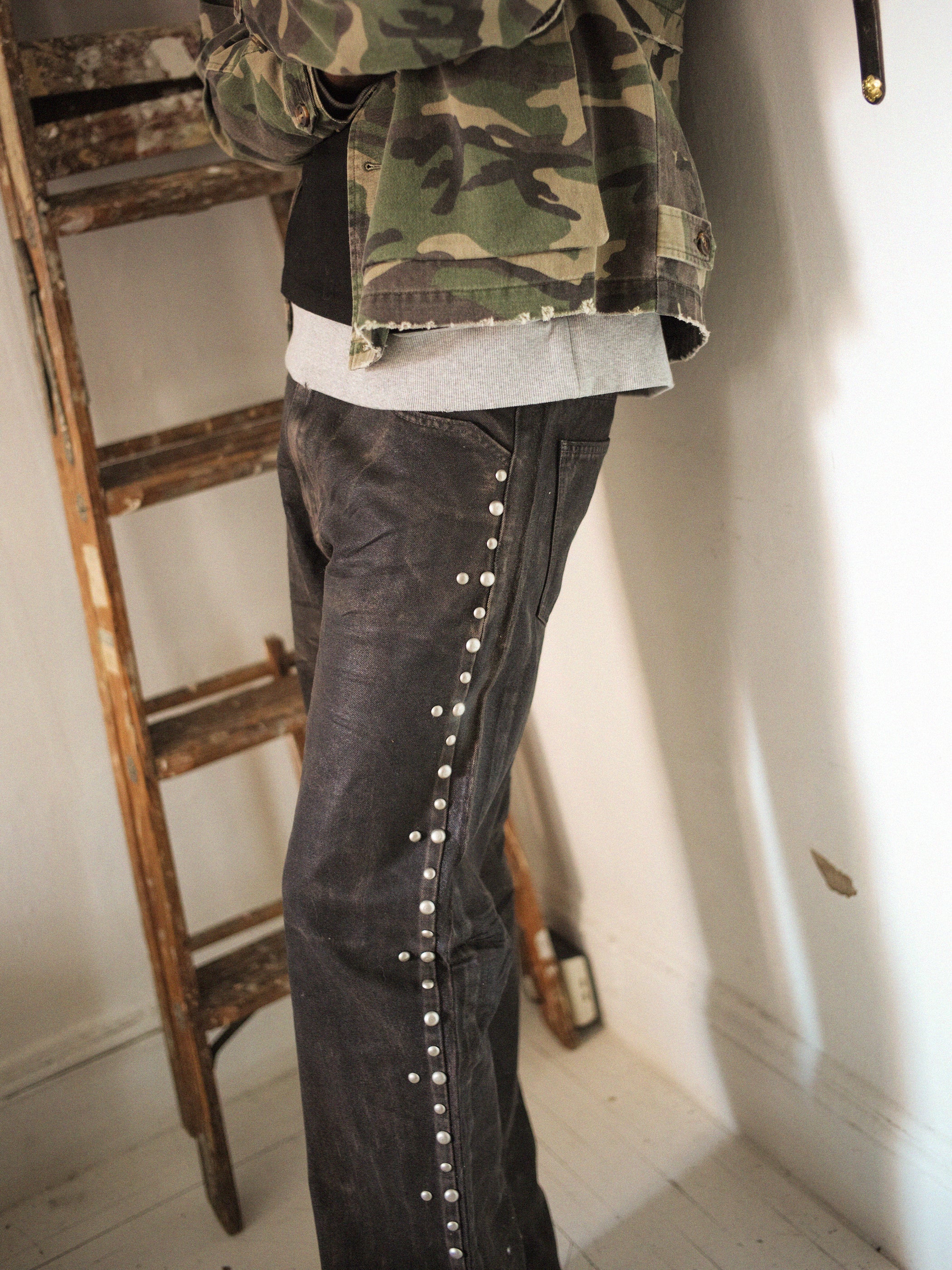 Waxed Studded Jeans | Modern Menswear by yycbvcnbmmnbm