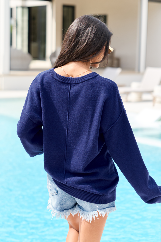 Home Of The Free Navy Textured Flag Sweater DOORBUSTER | Elegant Women's Fashion by coolavocek
