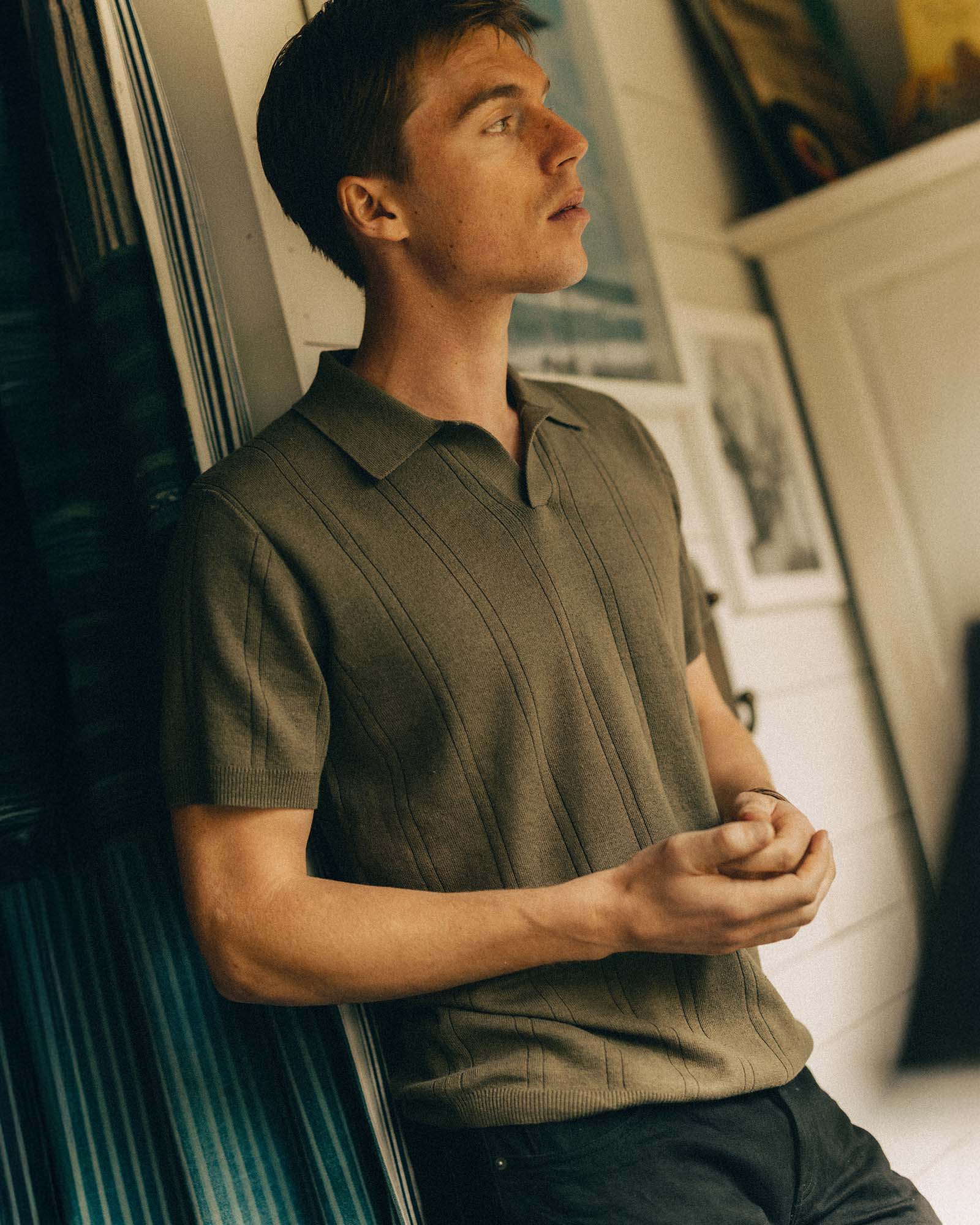 The Valencia Sweater Polo in Heather Cilantro Rib | Modern Menswear by yycbvcnbmmnbm