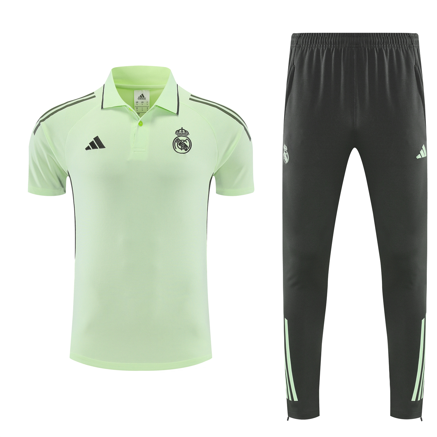 AlphaJersey-Real Madrid 25-26 POLO Short-Sleeve Training Set - Light Green Top and Dark Grey Pants