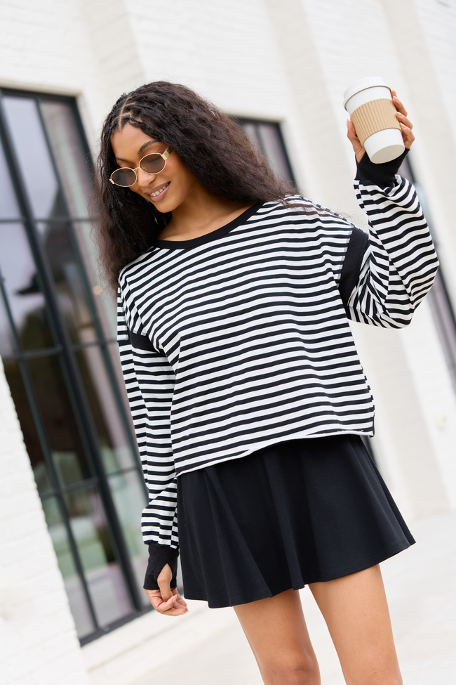 Dominique Black And White Striped Tee | Elegant Women's Fashion by coolavocek