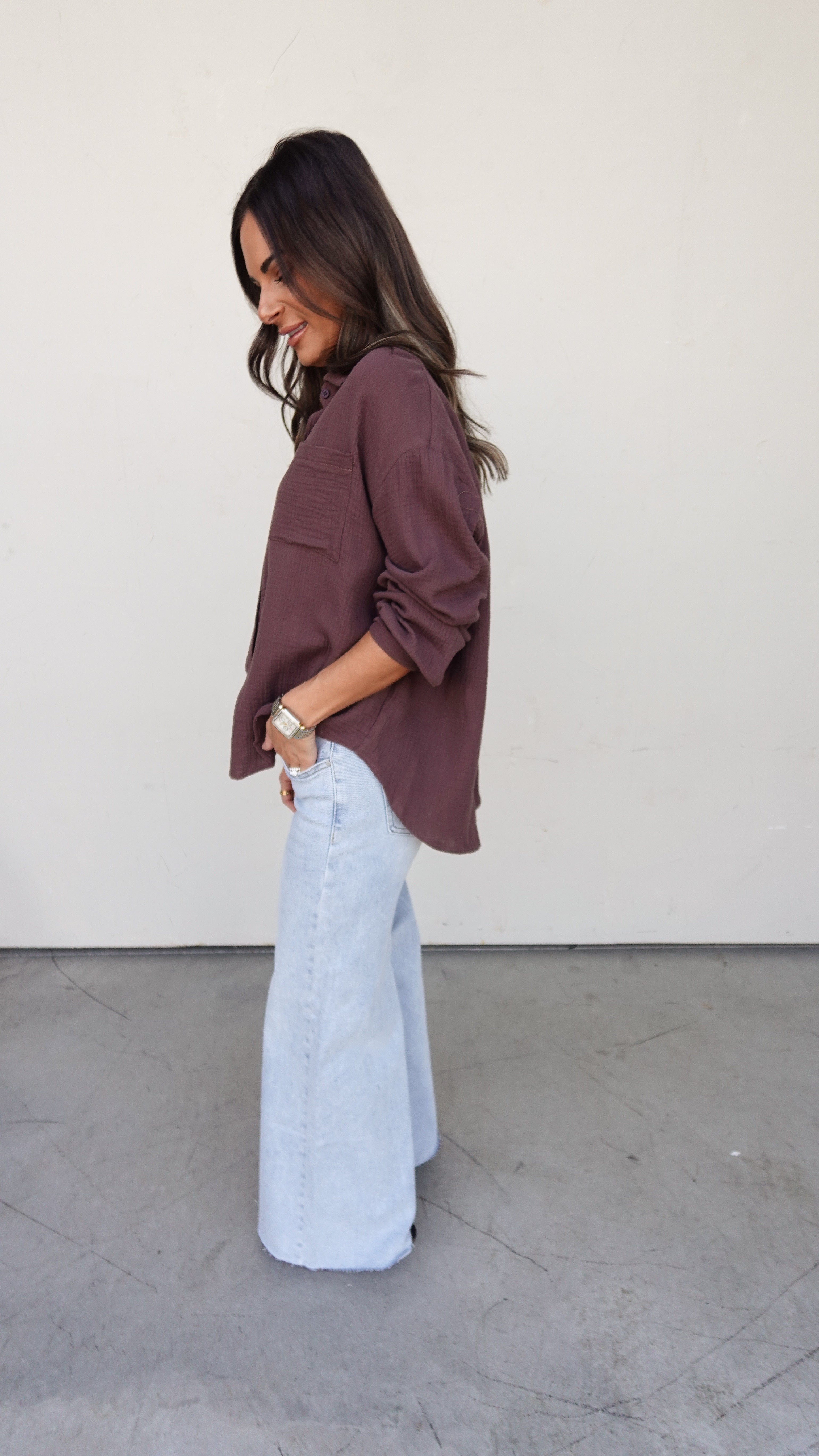 Brown Textured Shirt and Pant Set | Elegant Women's Fashion by coolavocek