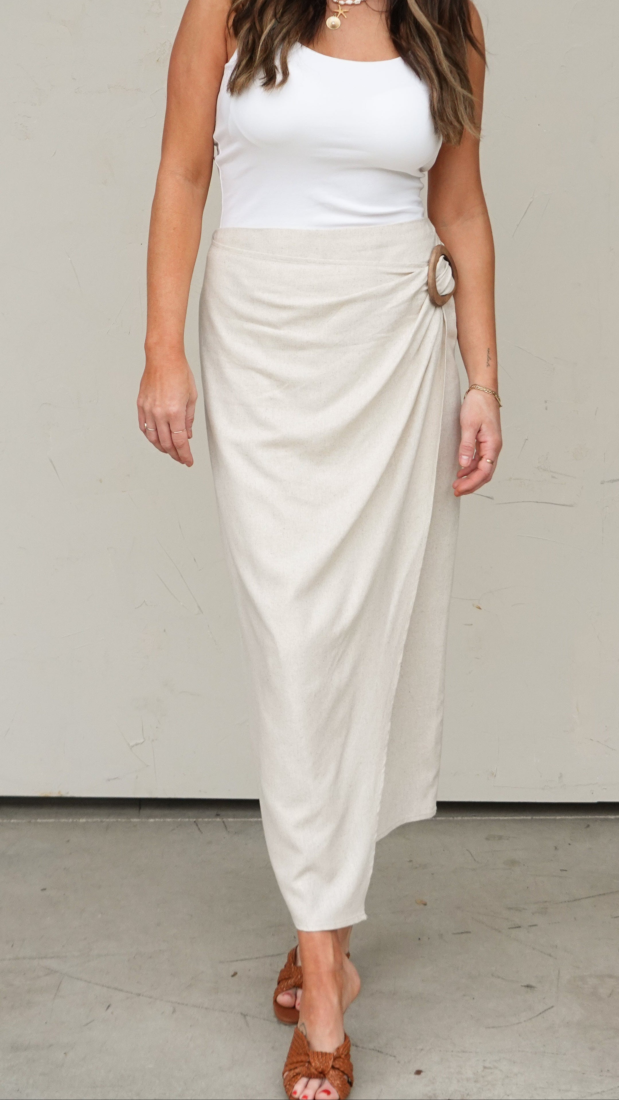 Oatmeal Wrap-Style Skirt | Elegant Women's Fashion by coolavocek