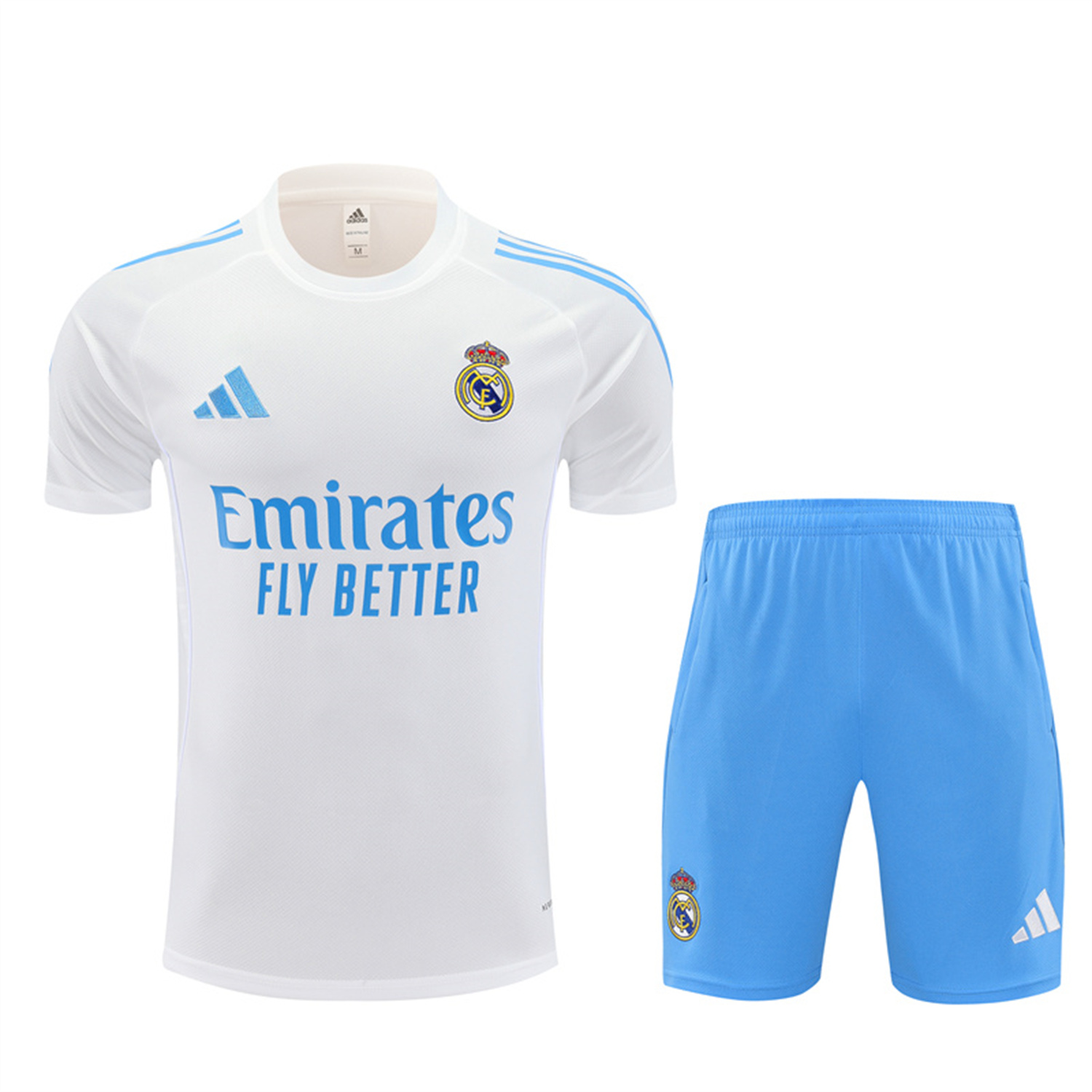 AlphaJersey-Real Madrid 25-26 Kids Short-Sleeve Training Set - White Top and Sky Blue Shorts