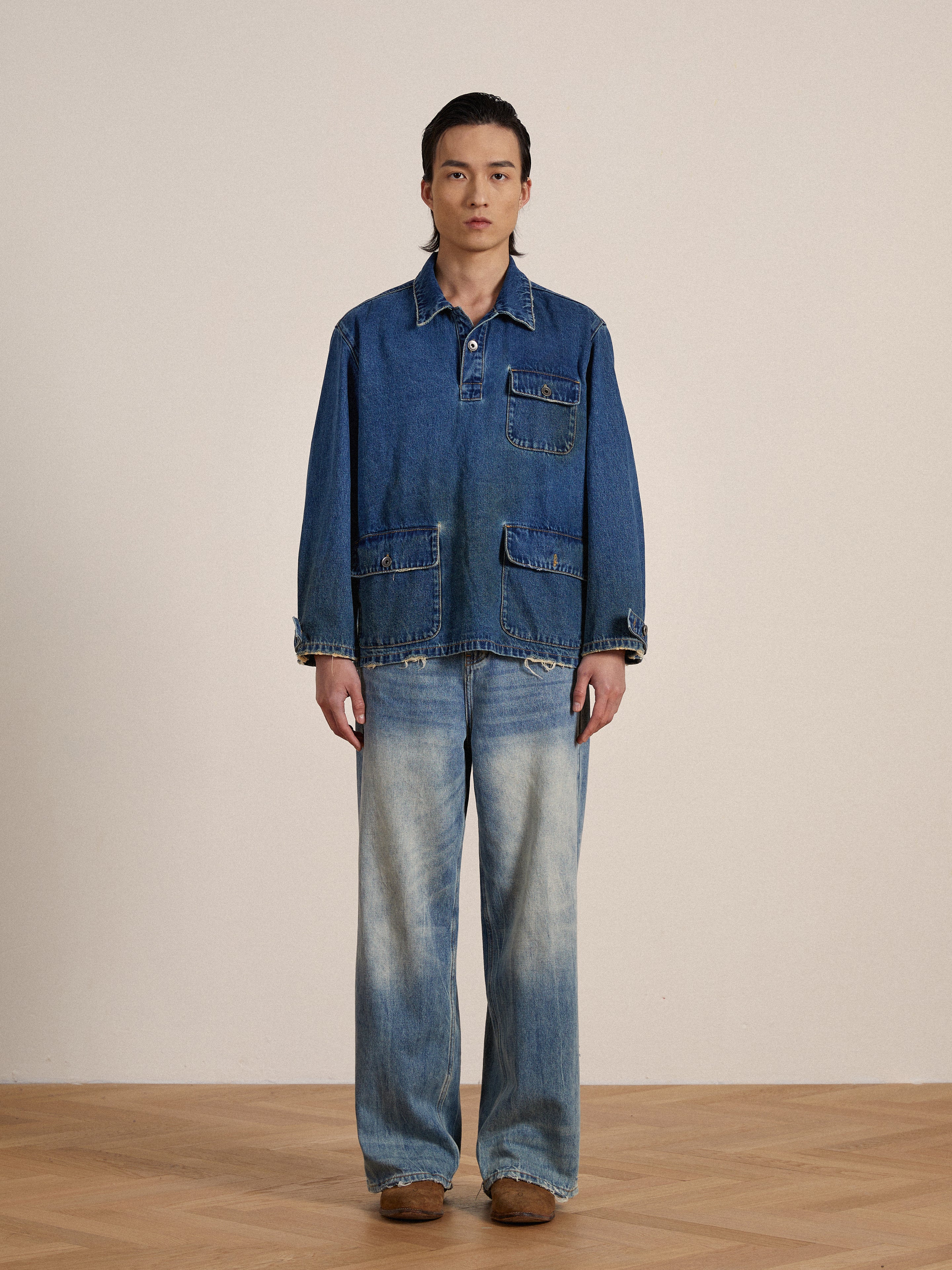 Azin Denim Pullover Work Shirt | Modern Menswear by yycbvcnbmmnbm