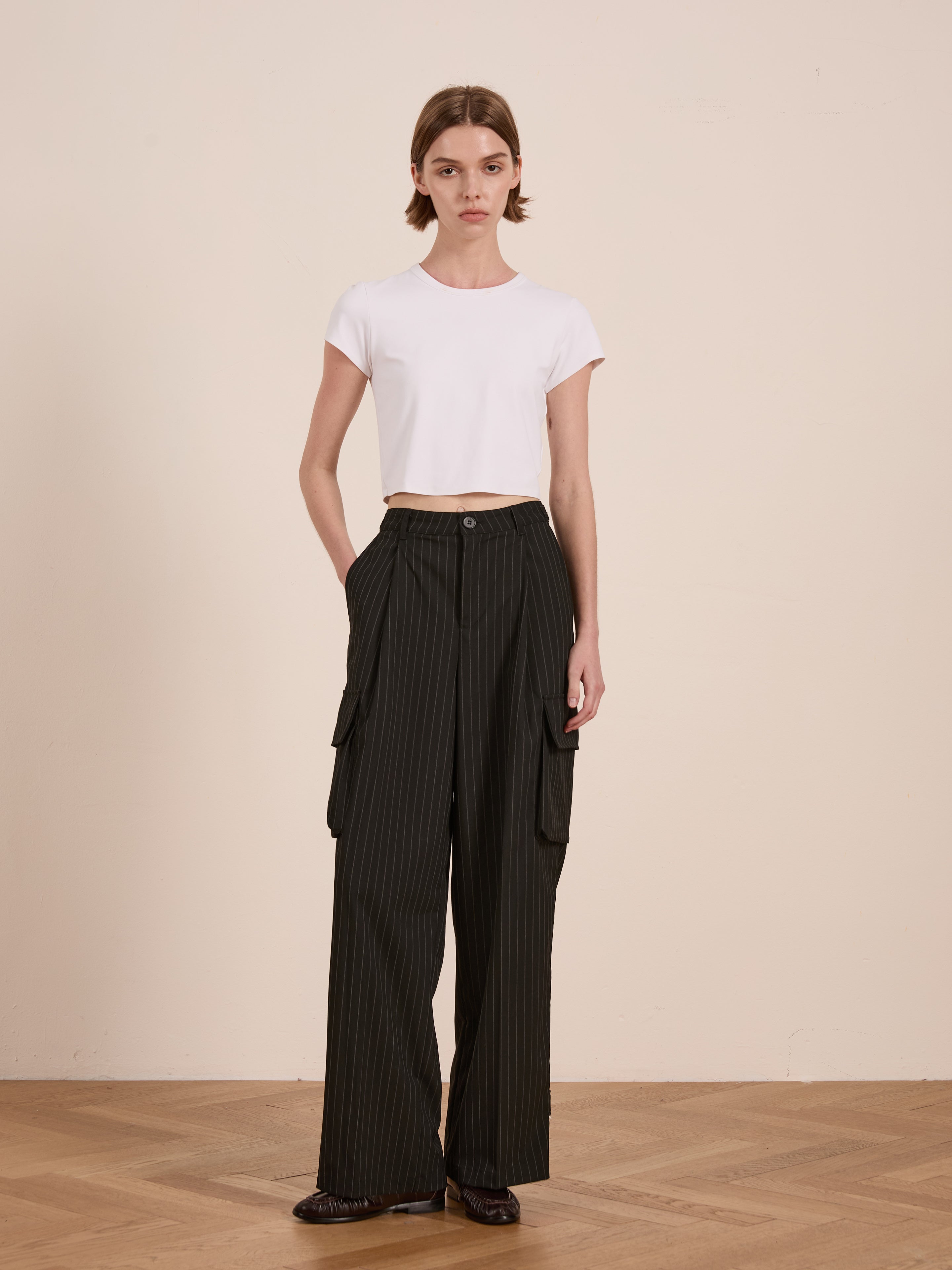 Hava Pinstripe Pleated Cargo Trousers | Modern Menswear by yycbvcnbmmnbm