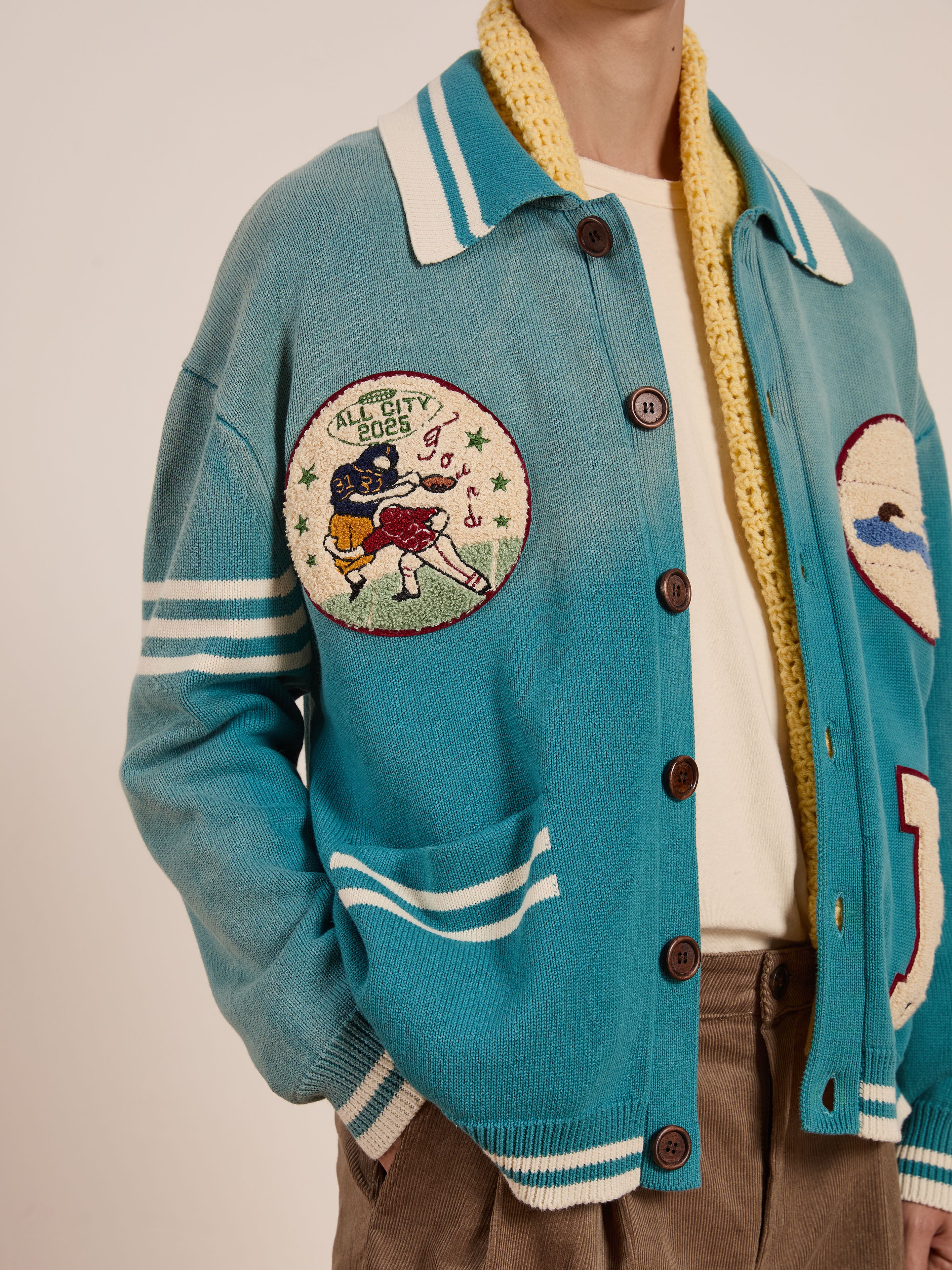 Fin Varsity Patch Collared Cardigan | Modern Menswear by yycbvcnbmmnbm