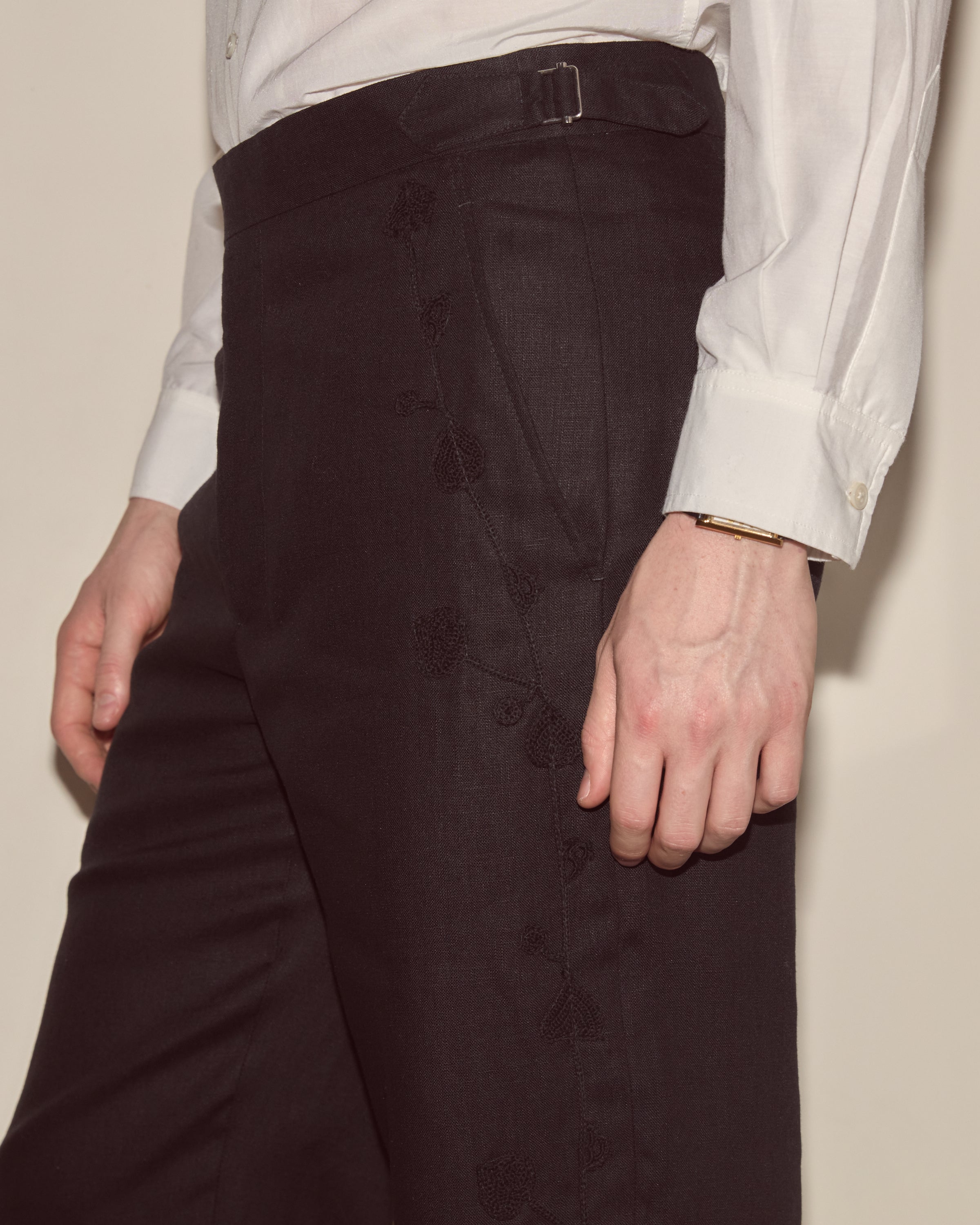 Snowdrop Linen Side-Buckle Trousers | Modern Menswear by yycbvcnbmmnbm