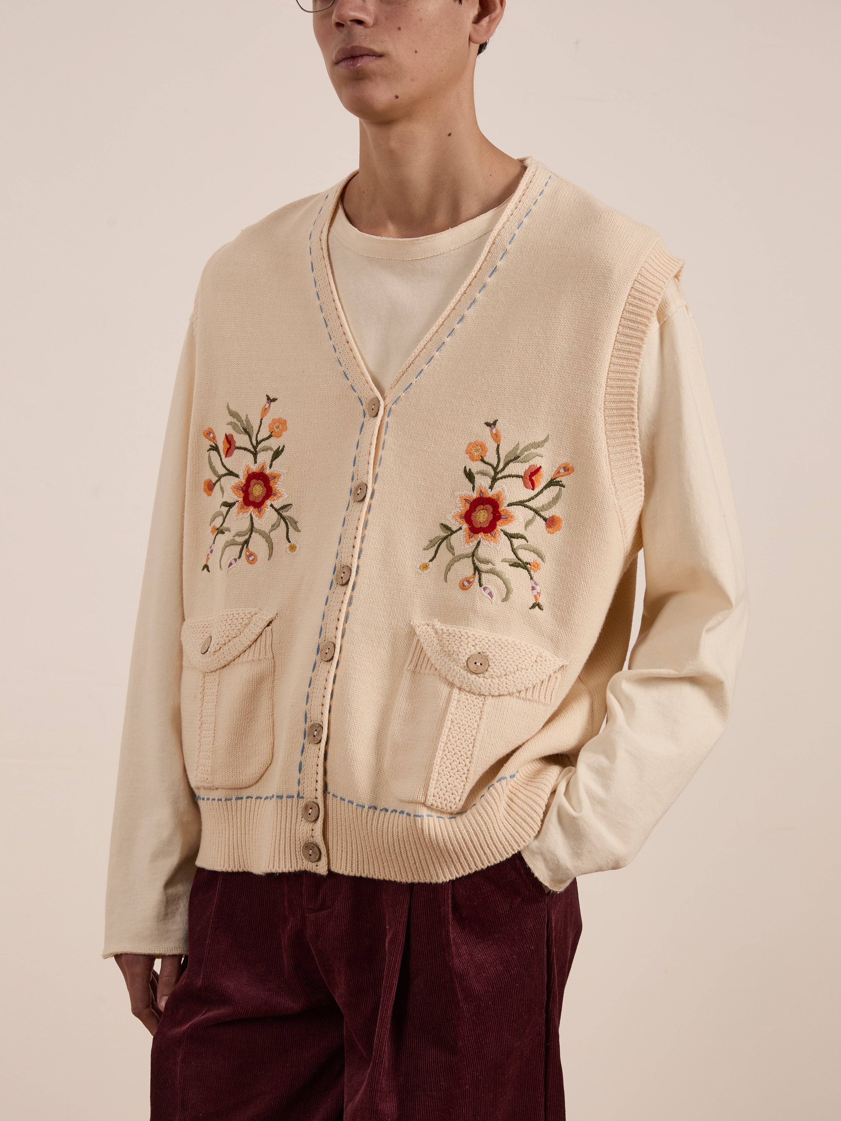 Floral Embroidered Knit Vest | Modern Menswear by yycbvcnbmmnbm
