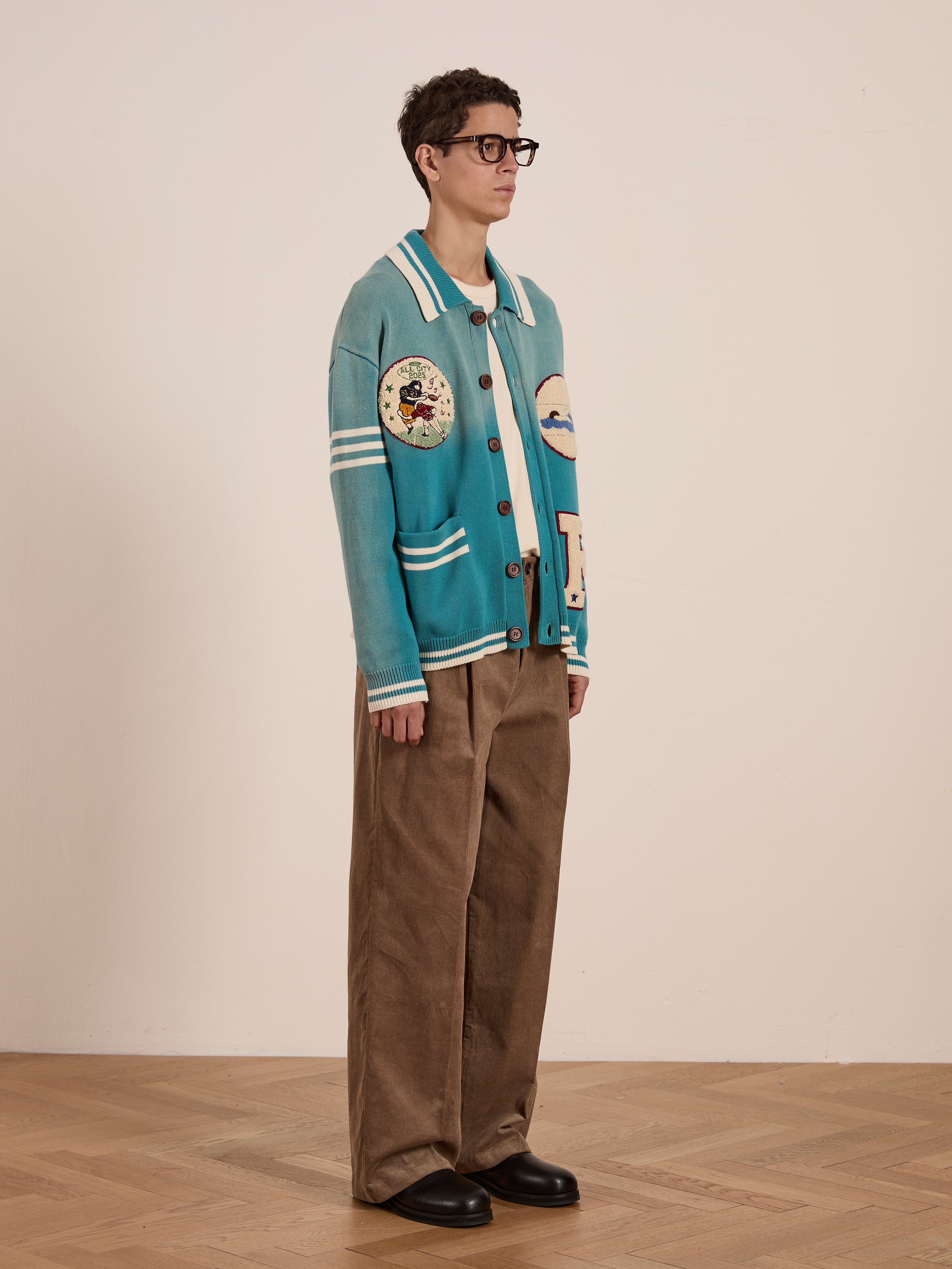 Fin Varsity Patch Collared Cardigan | Modern Menswear by yycbvcnbmmnbm
