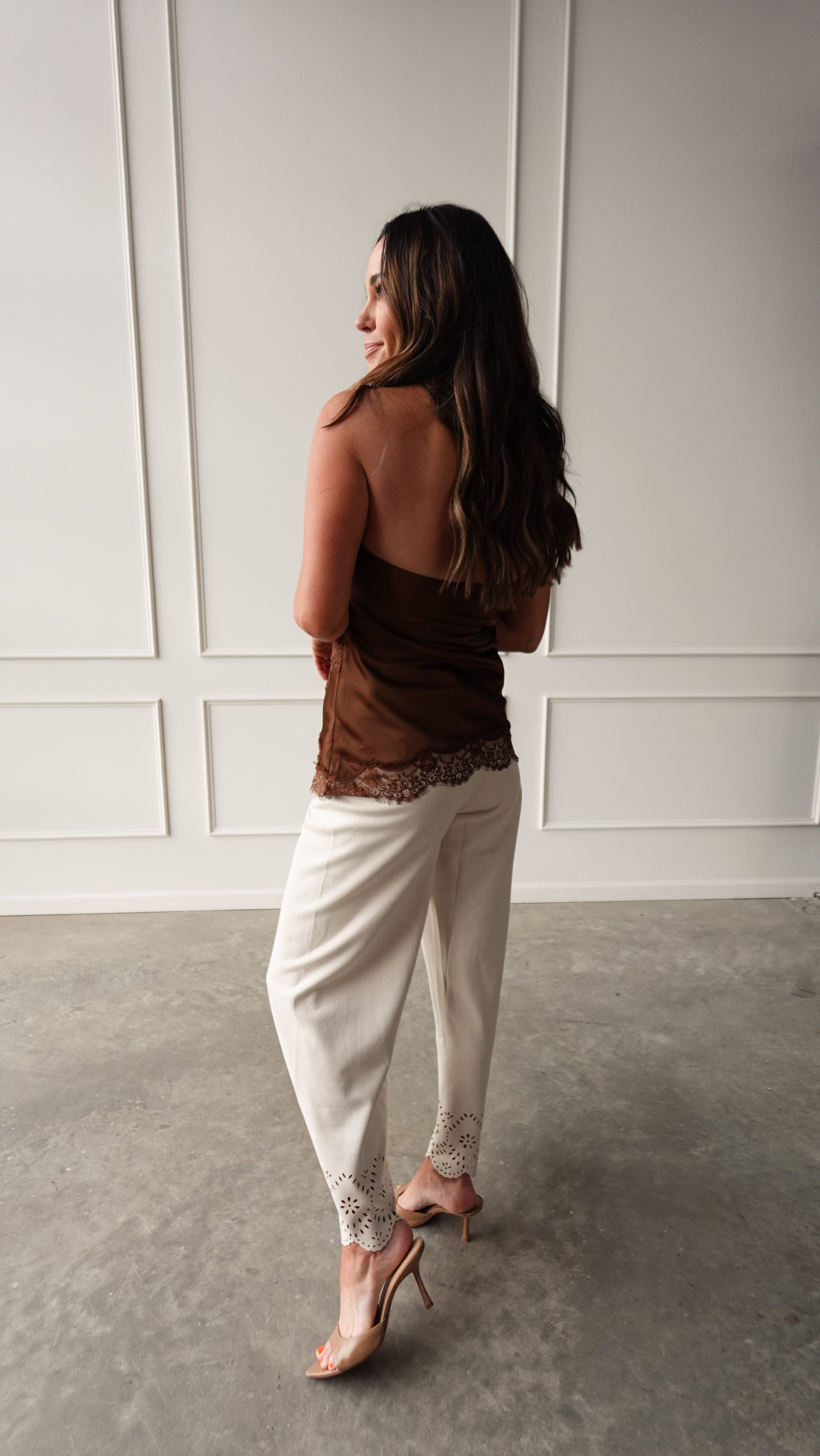 Mocha Strapless Satin Top with Lace | Elegant Women's Fashion by coolavocek