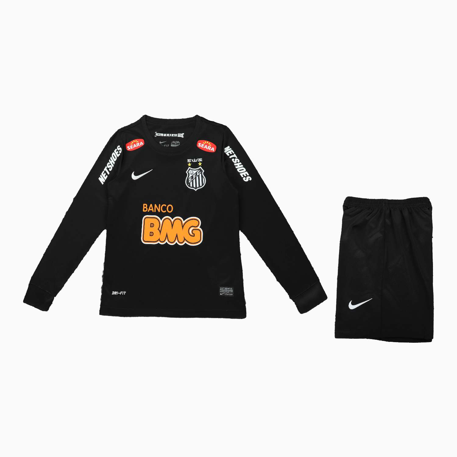 AlphaJersey-Retro Santos 2012 Black Special Long Sleeves Kids Kit