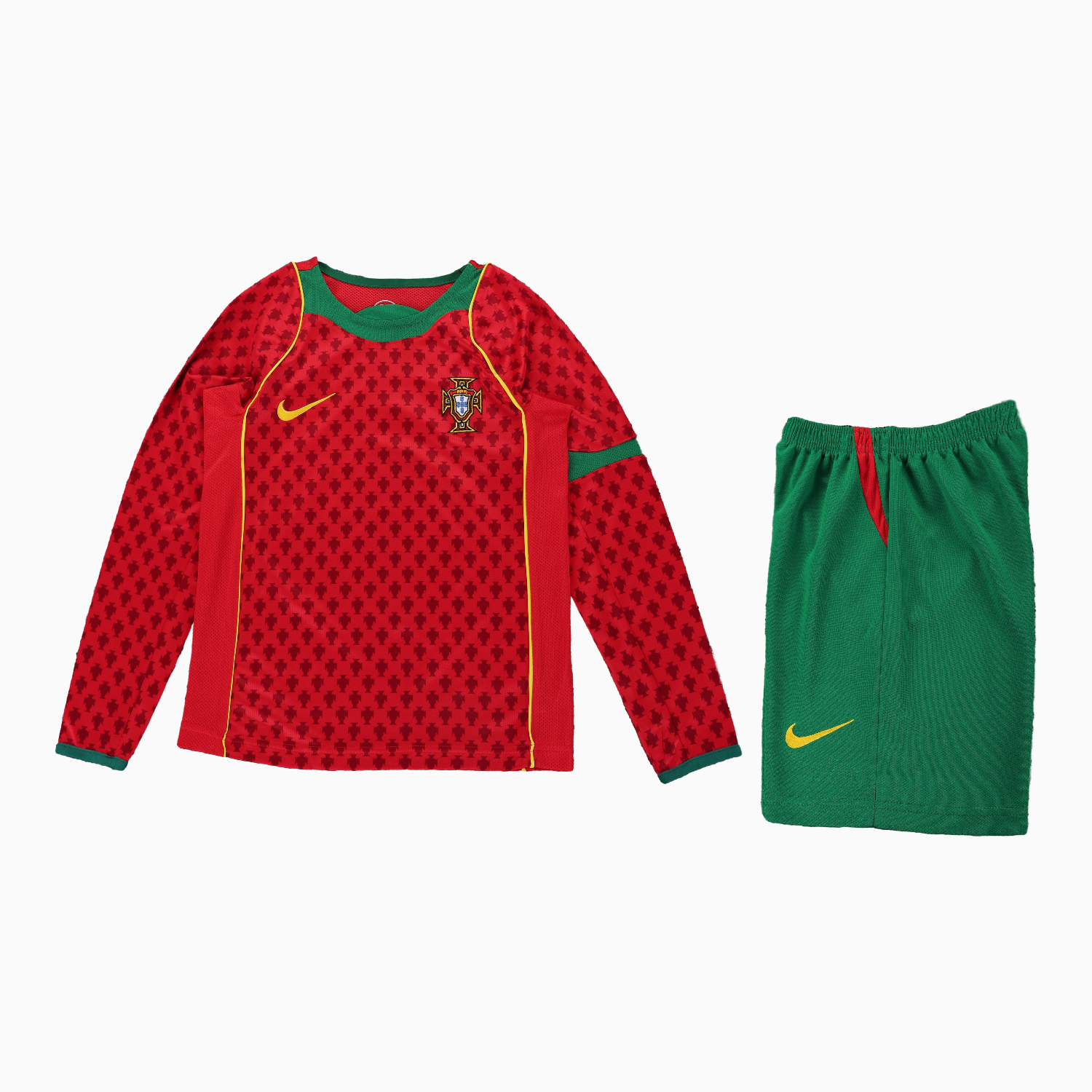 AlphaJersey-Retro Portugal 2004 Home Long Sleeves Kids Kit