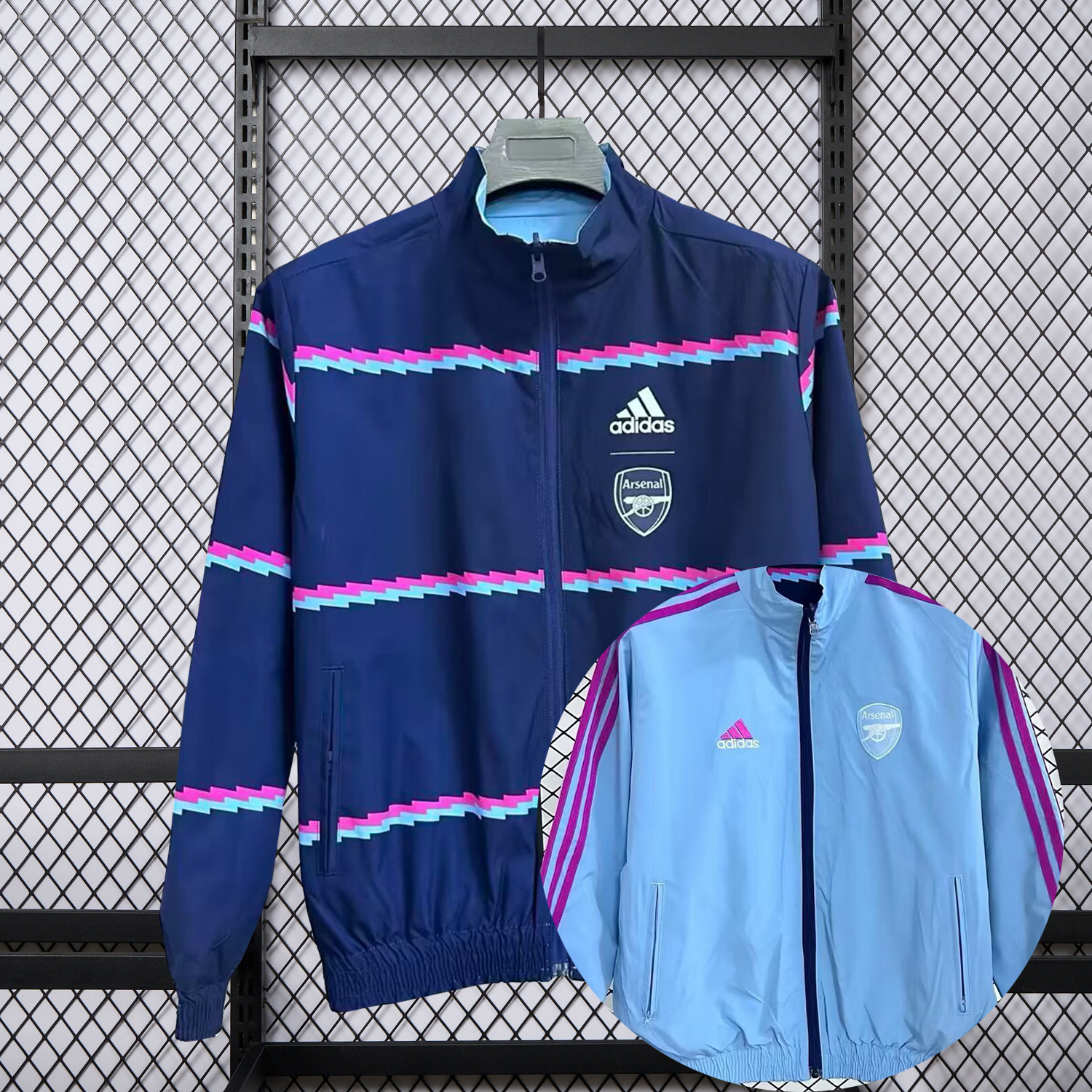 AlphaJersey-Arsenal 25-26 Double Sided Reversible Windbreaker - Deep Blue & Light Blue