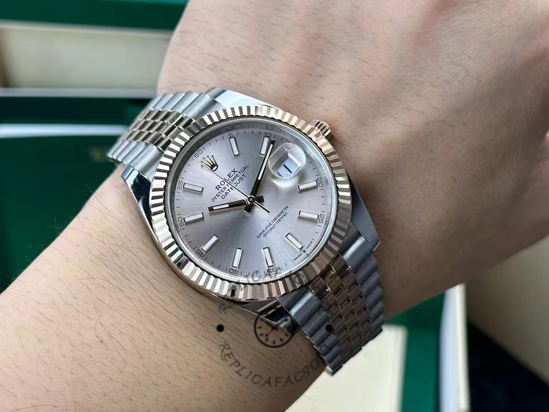 Rolex Datejust 41mm Two Tone Rose Gold Jubilee Band Sundust Index Dial 126331 0010