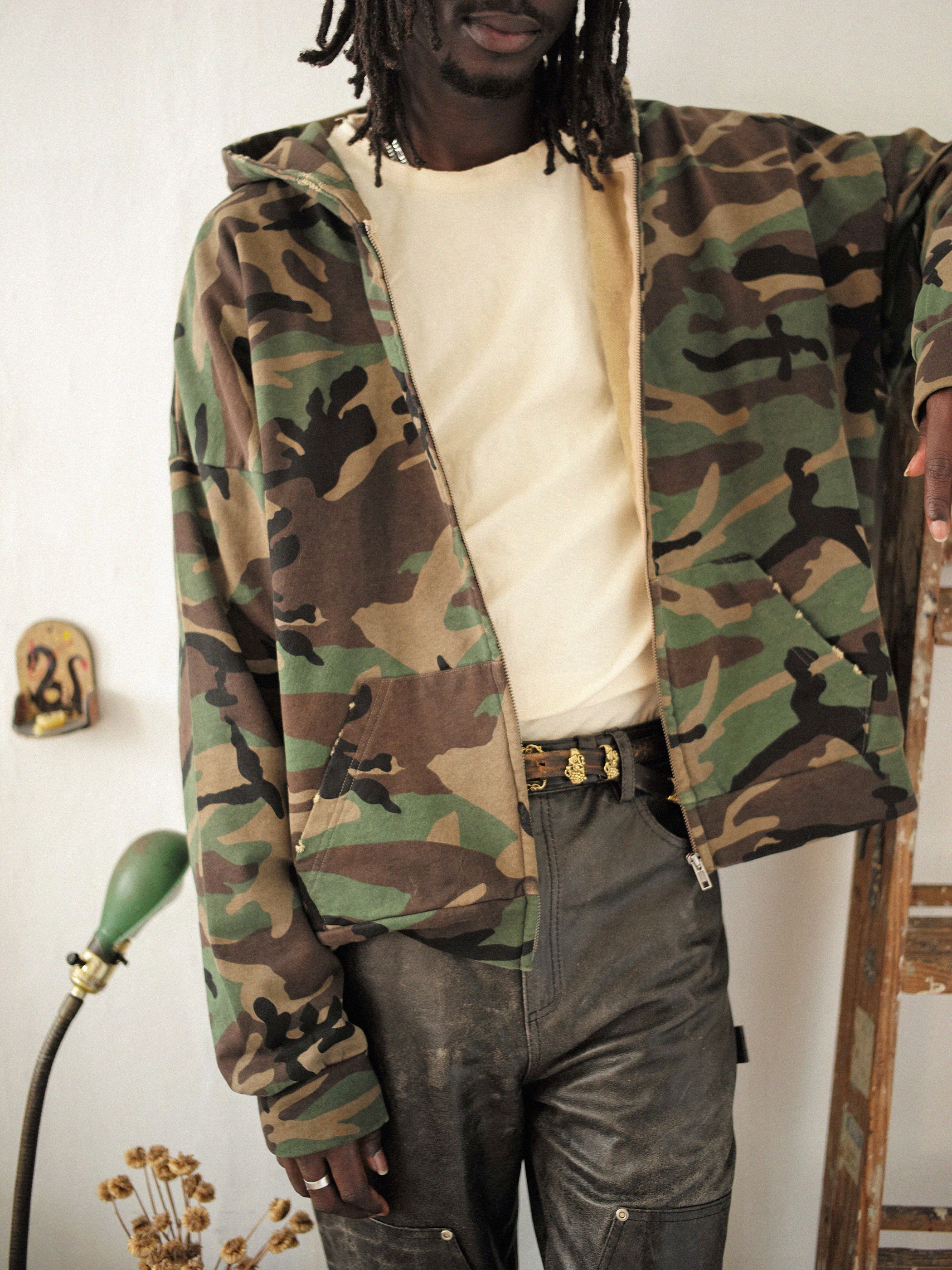 Washed Camouflage Zip Hoodie | Modern Menswear by yycbvcnbmmnbm