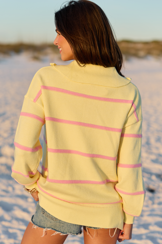 Sunday Stripe Club Yellow And Pink Quarter Zip | Elegant Women's Fashion by coolavocek