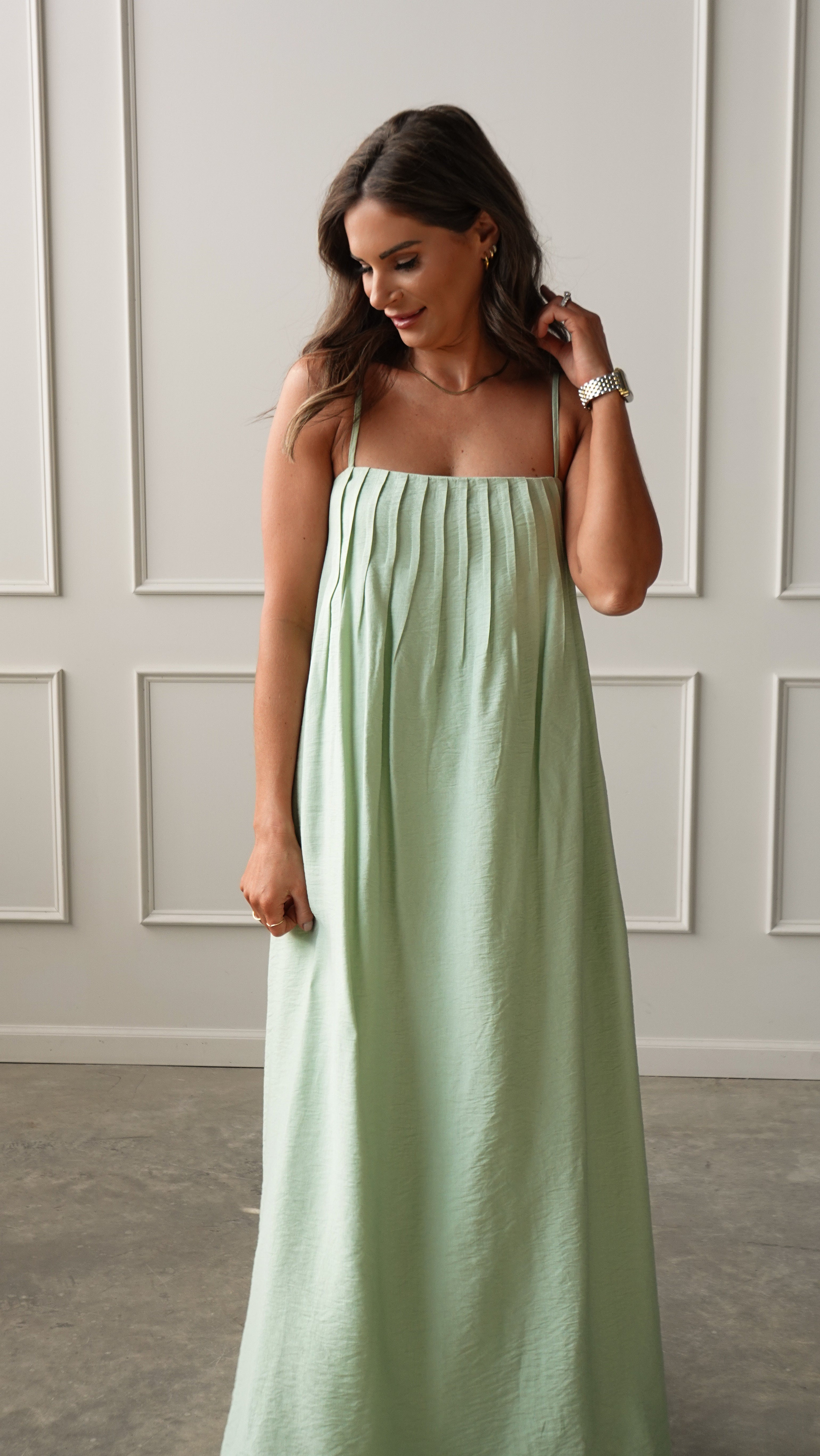 Mint Pleated Maxi Dress | Elegant Women's Fashion by coolavocek