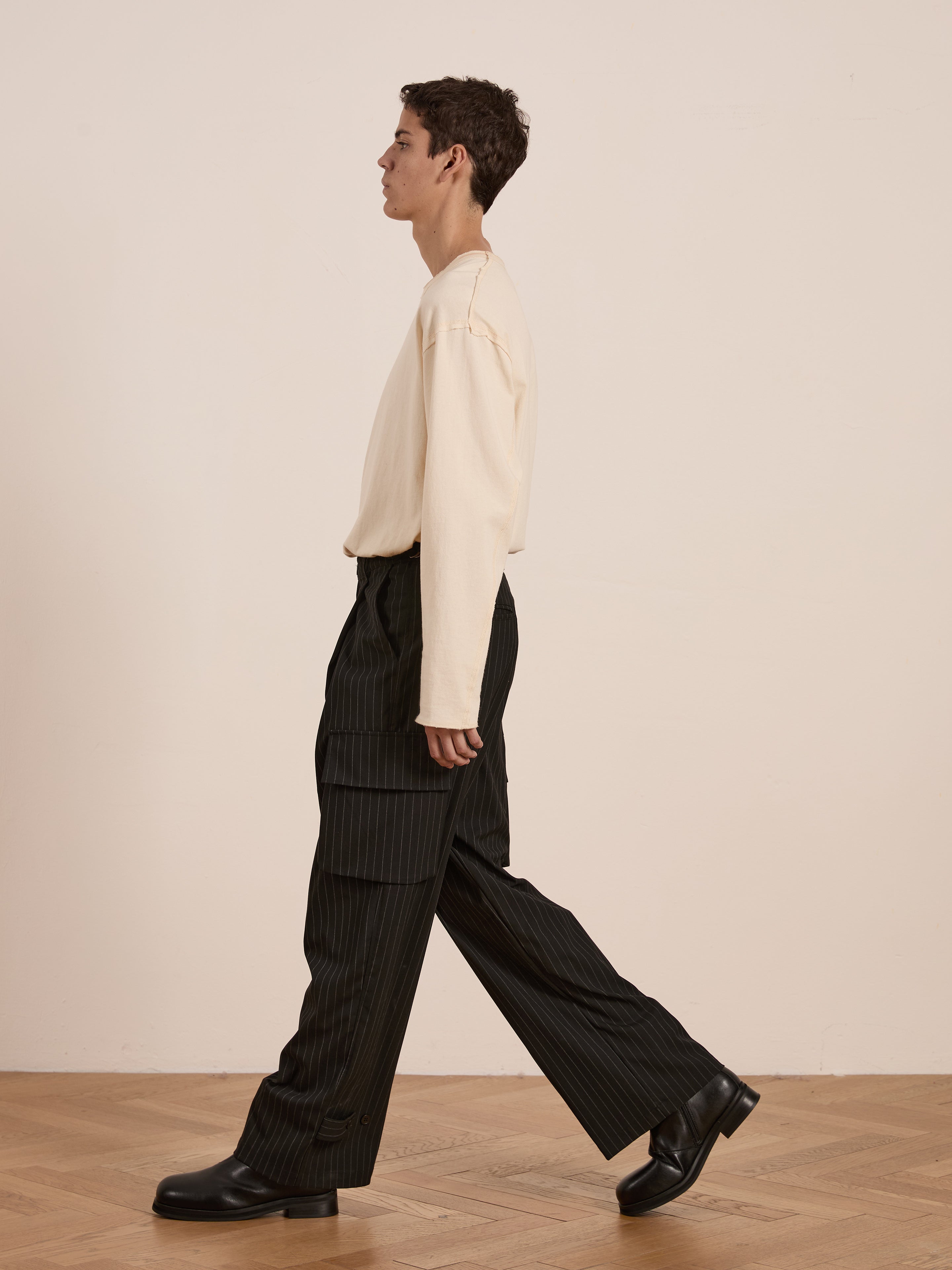 Hava Pinstripe Pleated Cargo Trousers | Modern Menswear by yycbvcnbmmnbm