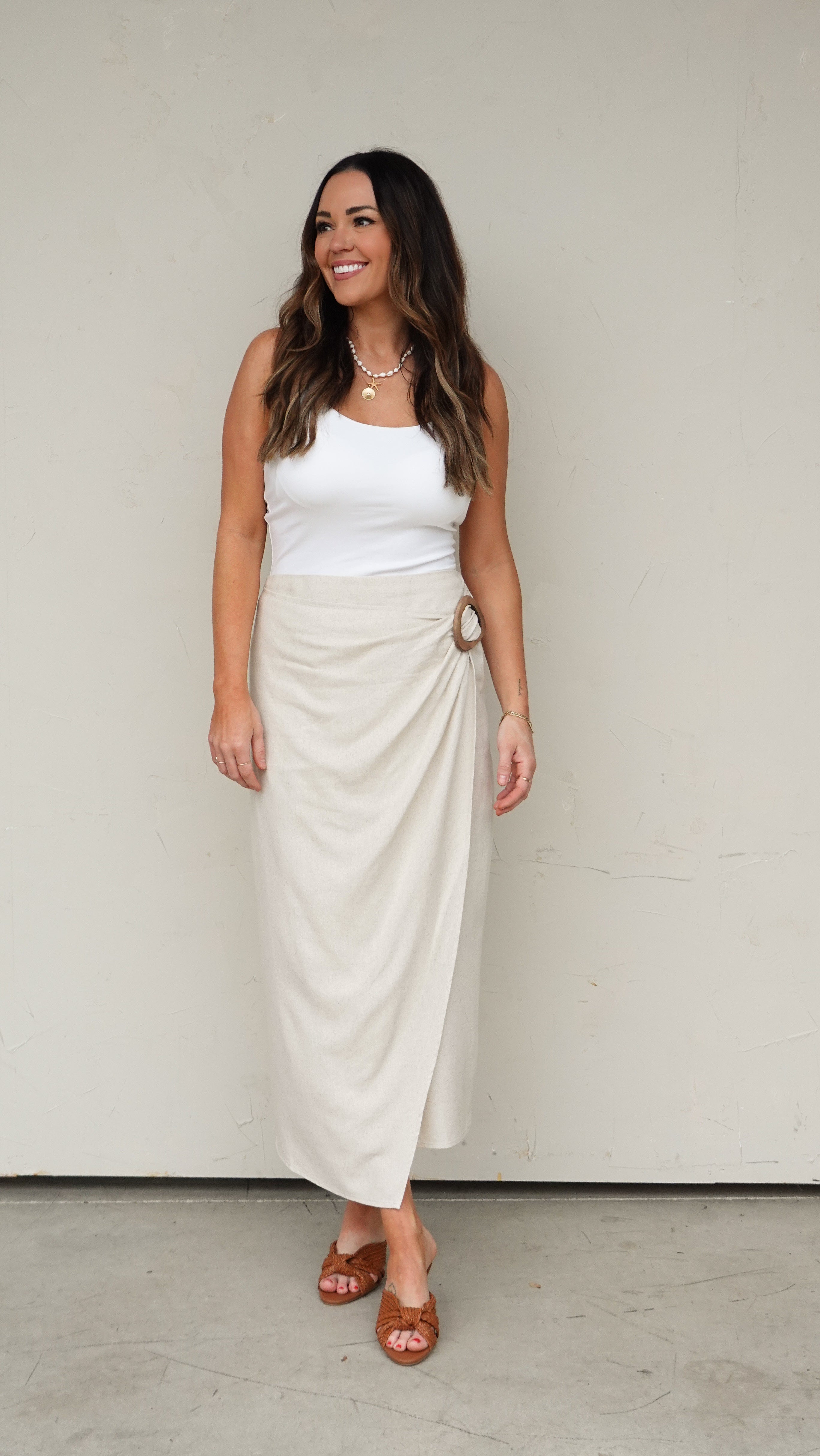 Oatmeal Wrap-Style Skirt | Elegant Women's Fashion by coolavocek