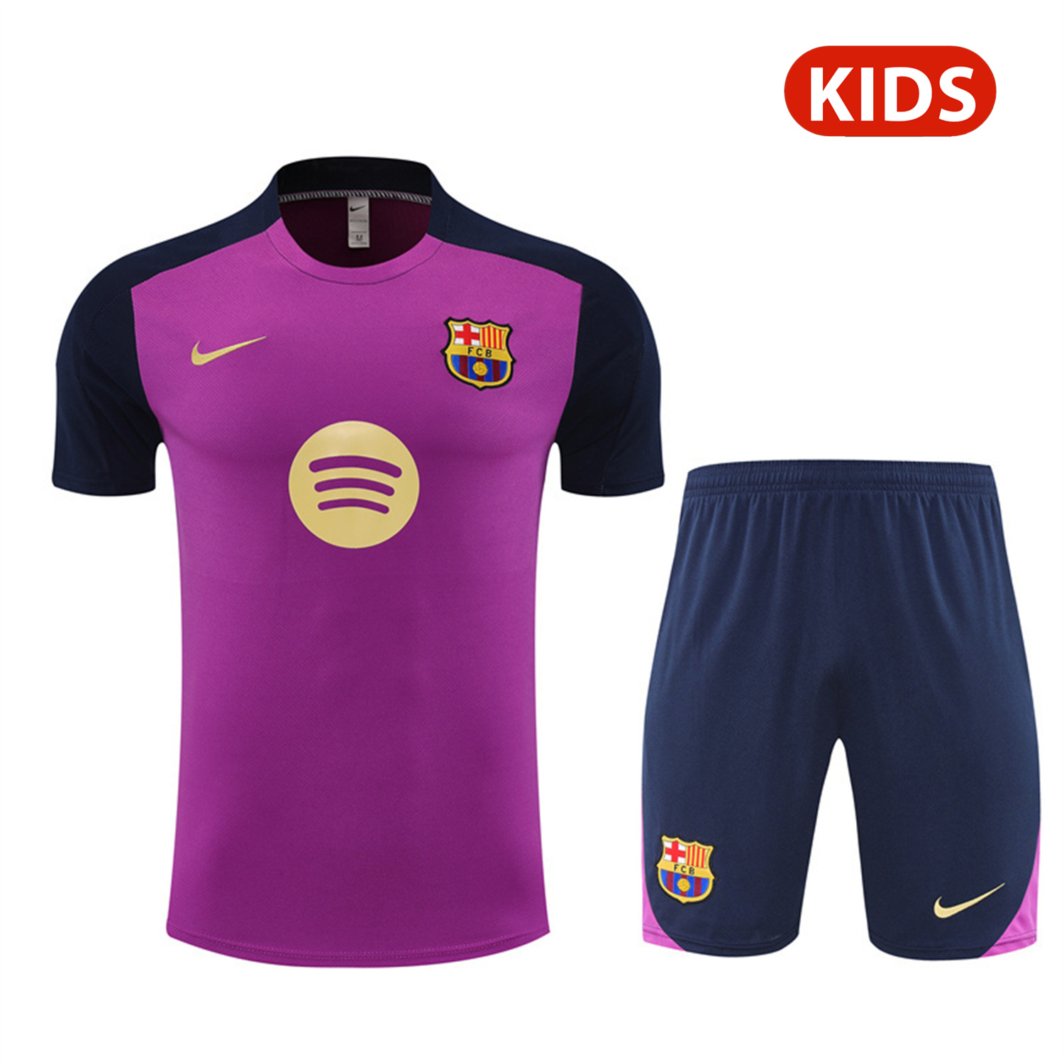 AlphaJersey-Barcelona 25-26 Kids Short-Sleeve Training Set - Purple Top & Deep Blue Shorts
