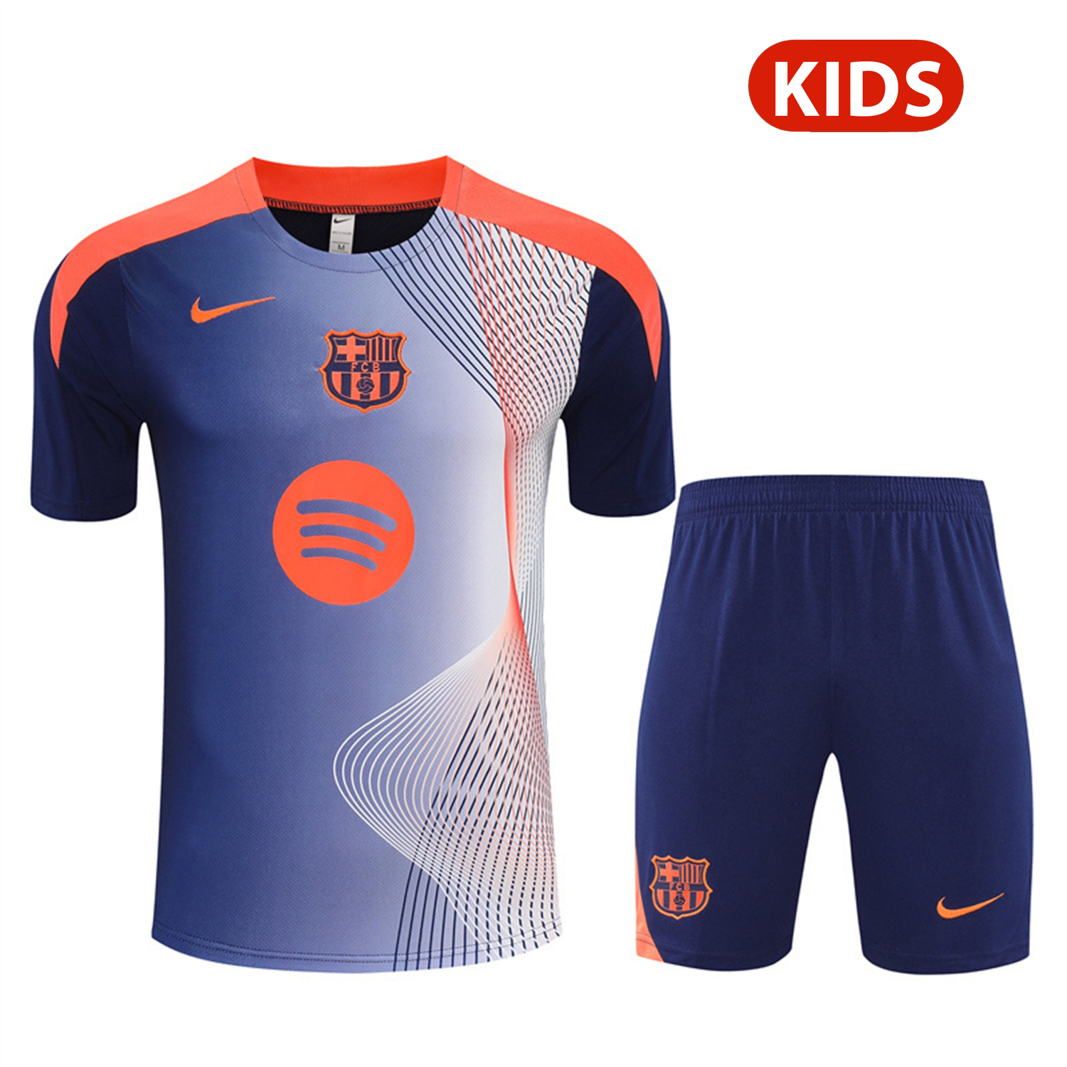 AlphaJersey-Barcelona 25-26 Kids Short-Sleeve Training Set - Red Blue Line Top & Blue Shorts