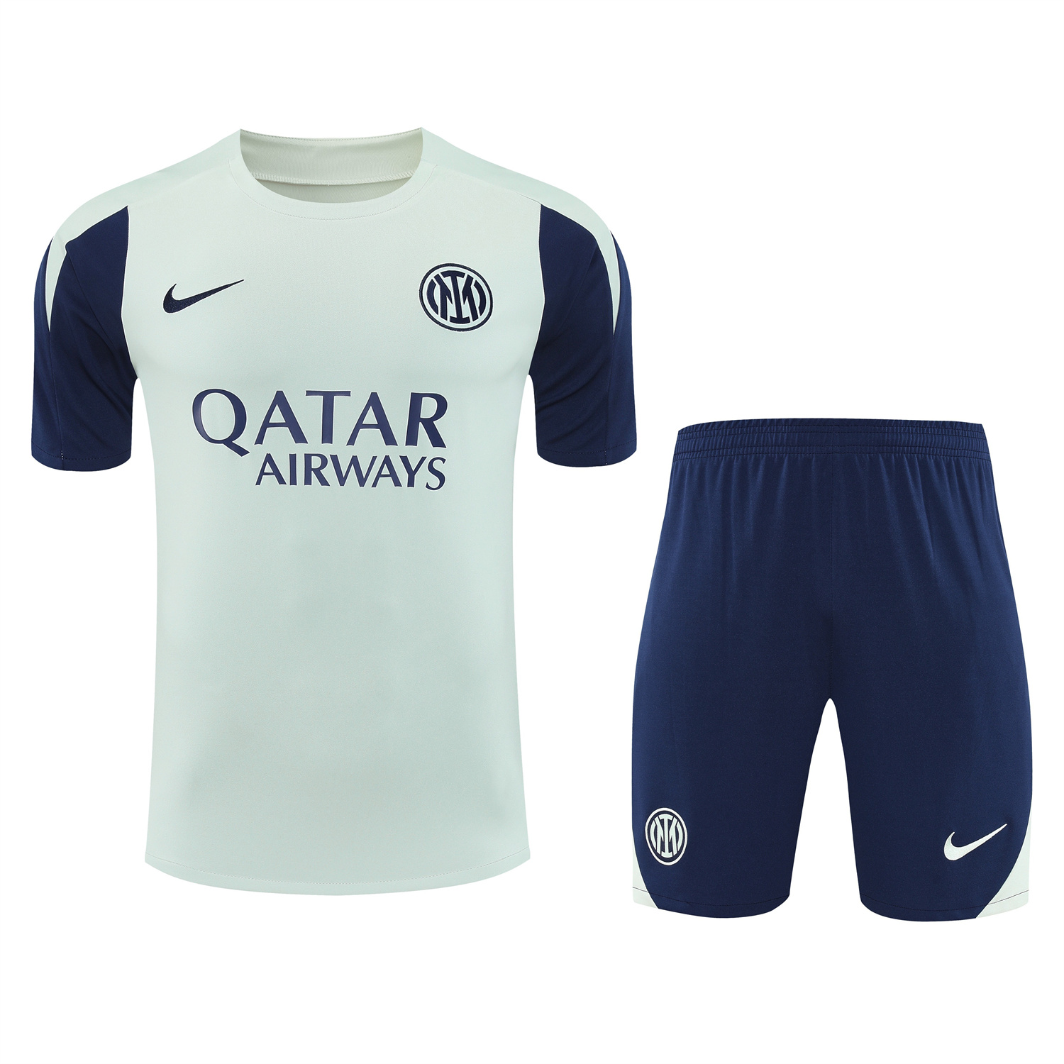AlphaJersey-Inter Milan 25-26 Short-Sleeve Training Set - Blue Sleeve White Top & Blue Shorts