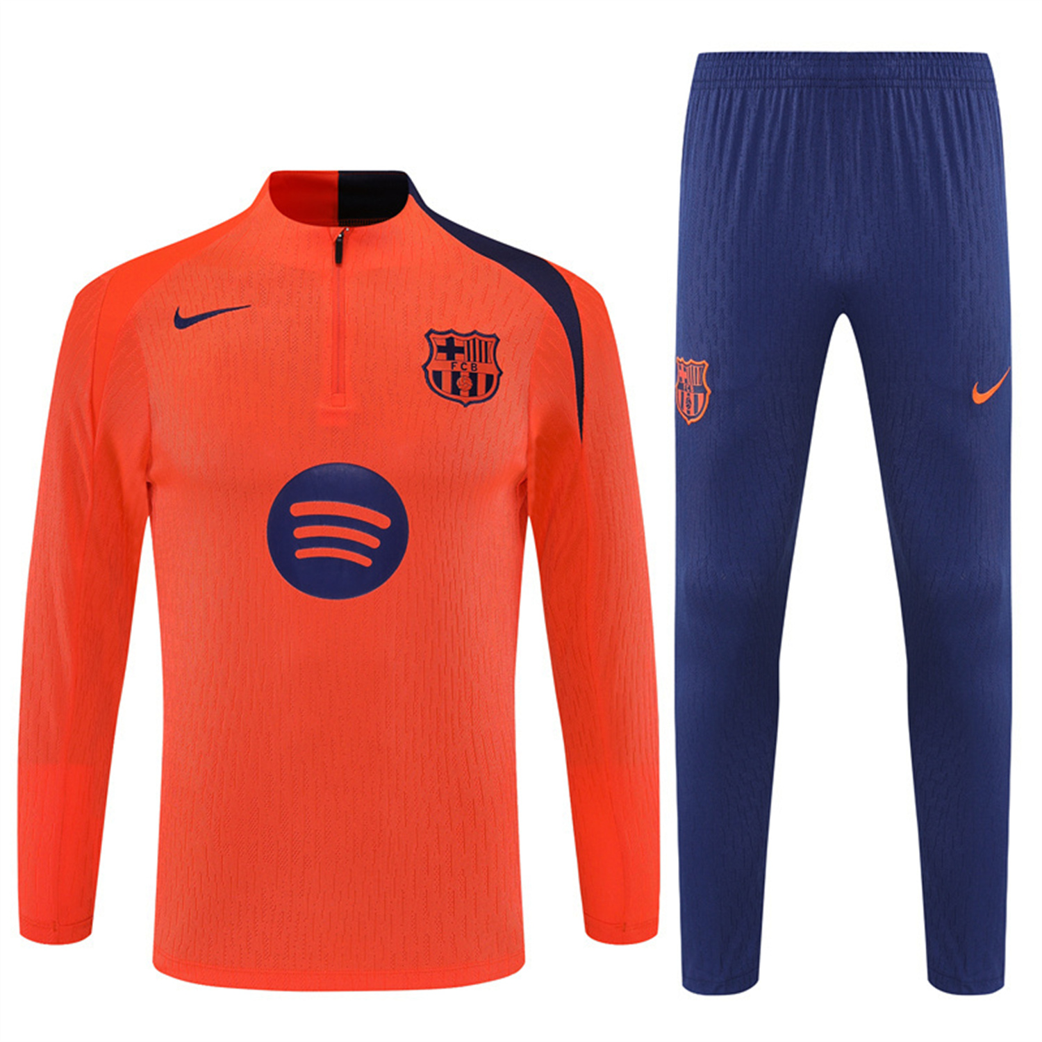 AlphaJersey-Barcelona 25-26 Kids Long Sleeve Training Set - Orange Top Royal Blue Sponsor & Royal Blue Pants
