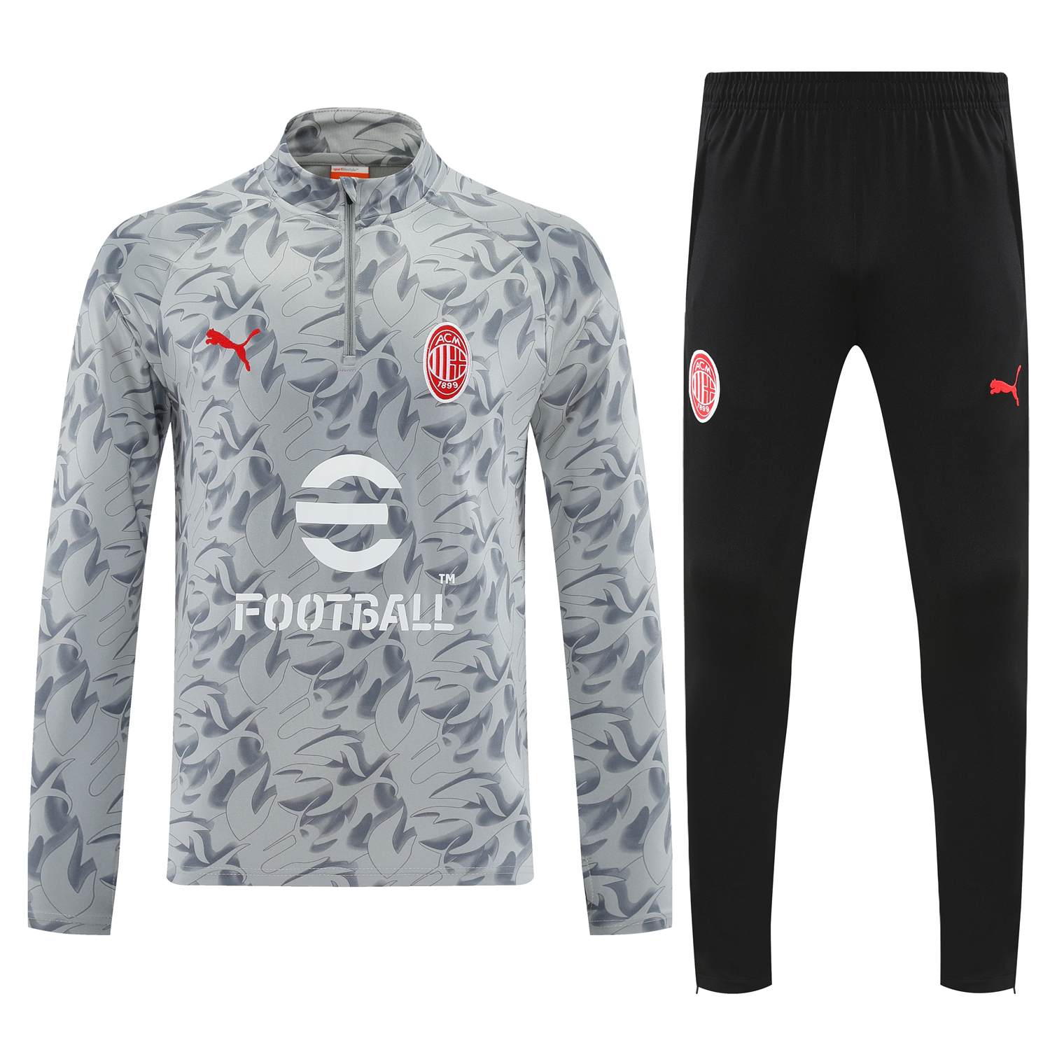 AlphaJersey-AC Milan 25-26 Long Sleeve Training Set - Grey Top & Black Pants