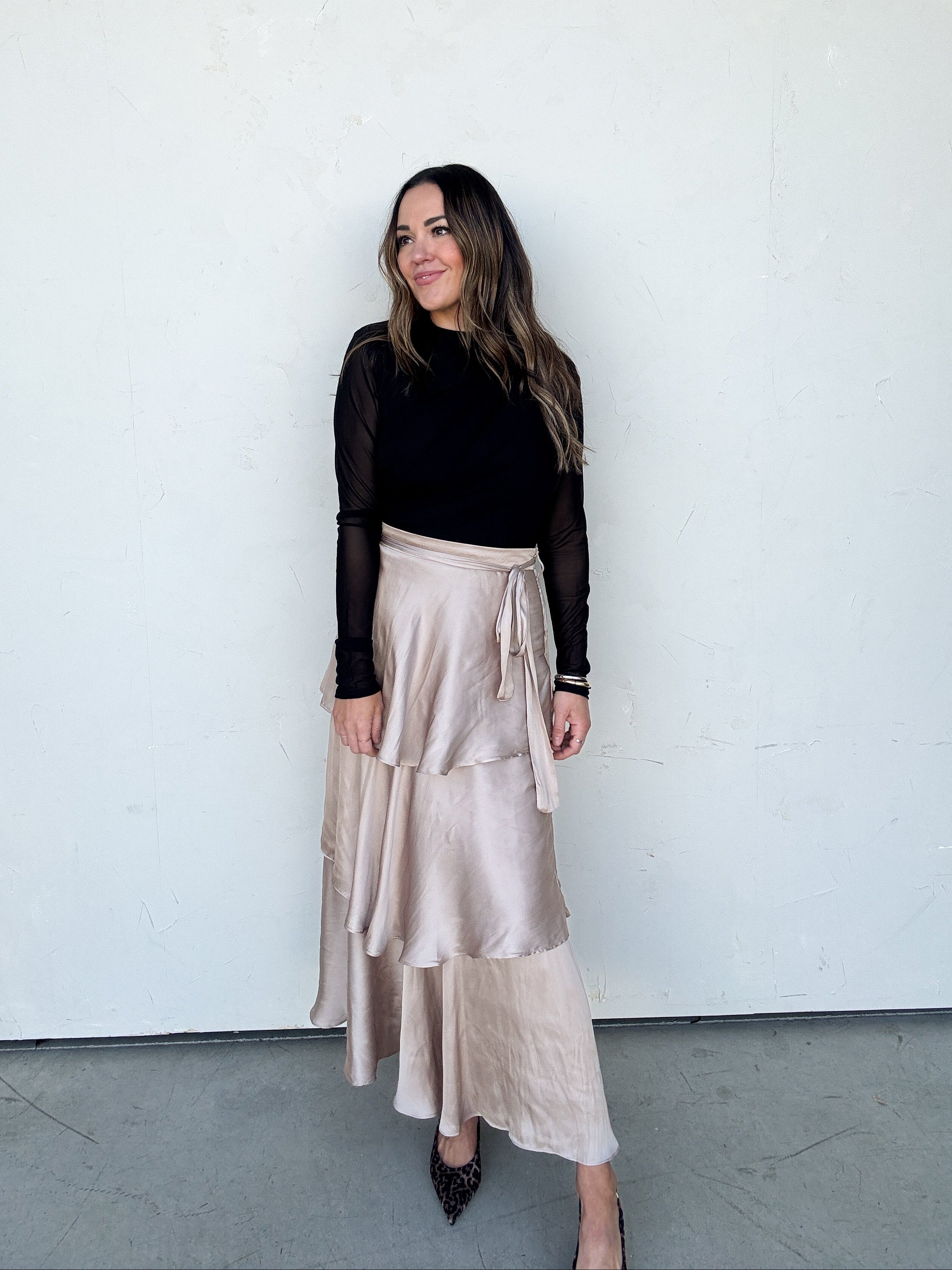 Tiered Satin Maxi Skirt | Elegant Women's Fashion by coolavocek
