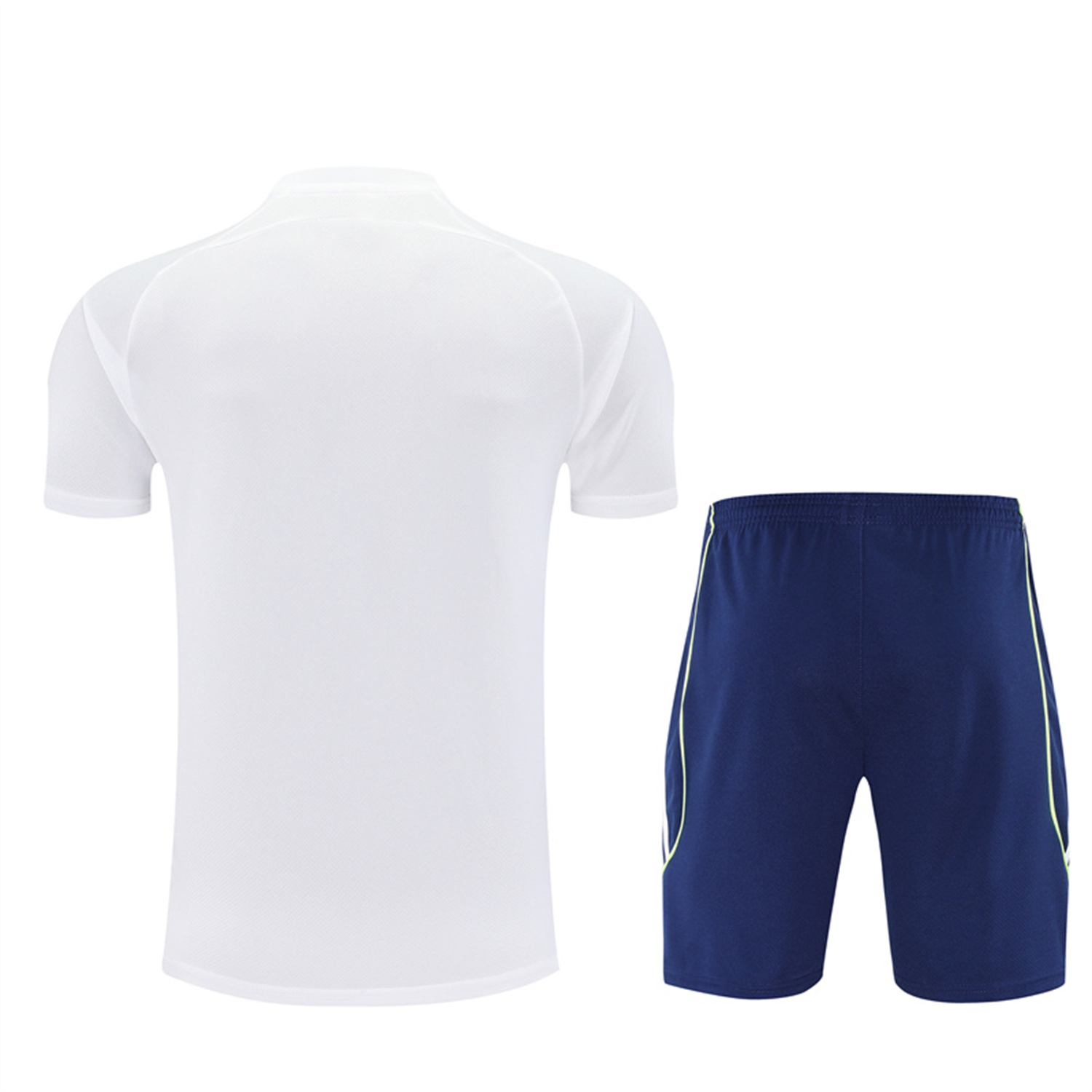 AlphaJersey-Real Madrid 25-26 Short-Sleeve Training Set - White Urban Purist Style Top and Blue Shorts