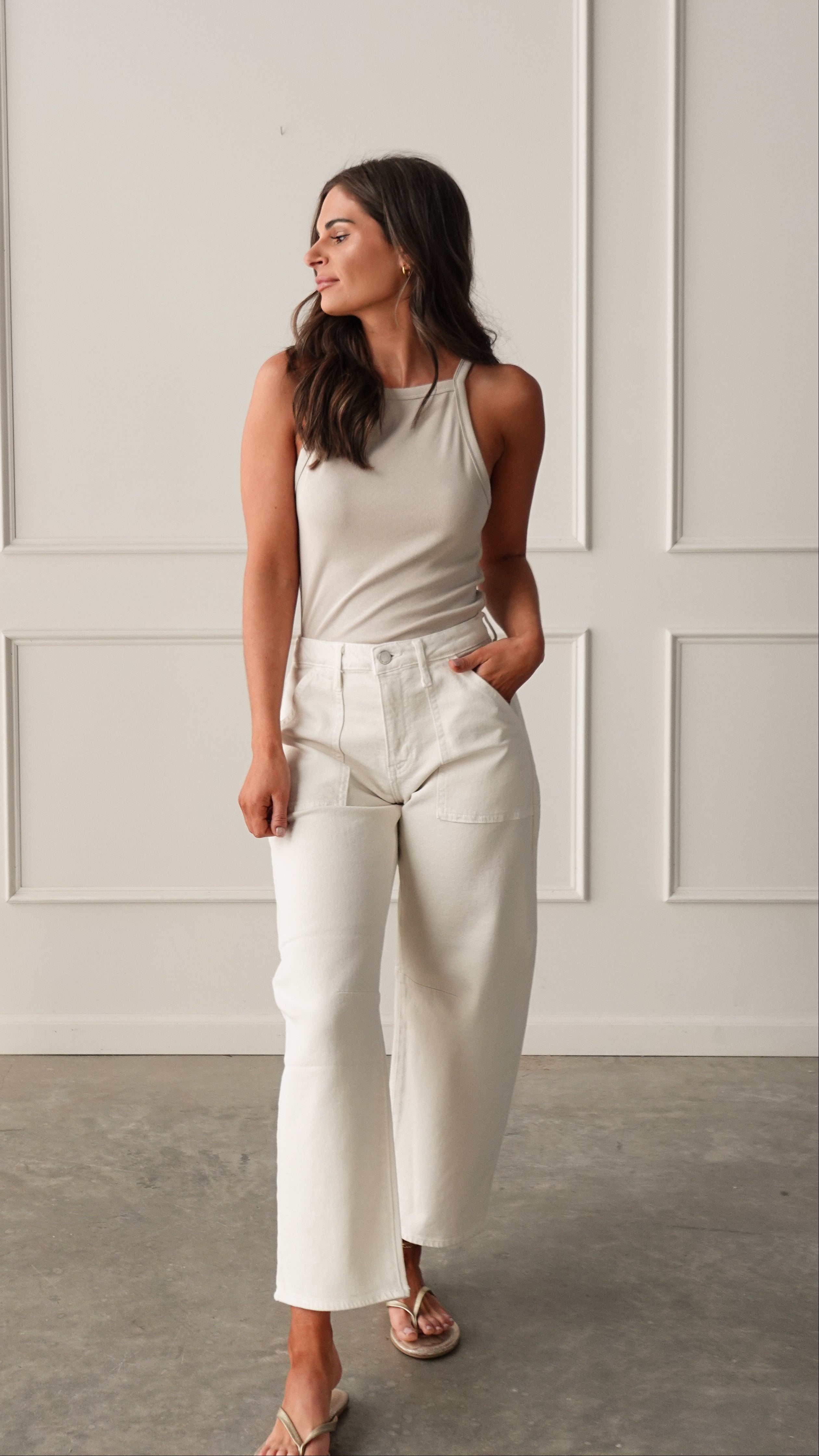 Stone High-Neck Ribbed Tank | Elegant Women's Fashion by coolavocek
