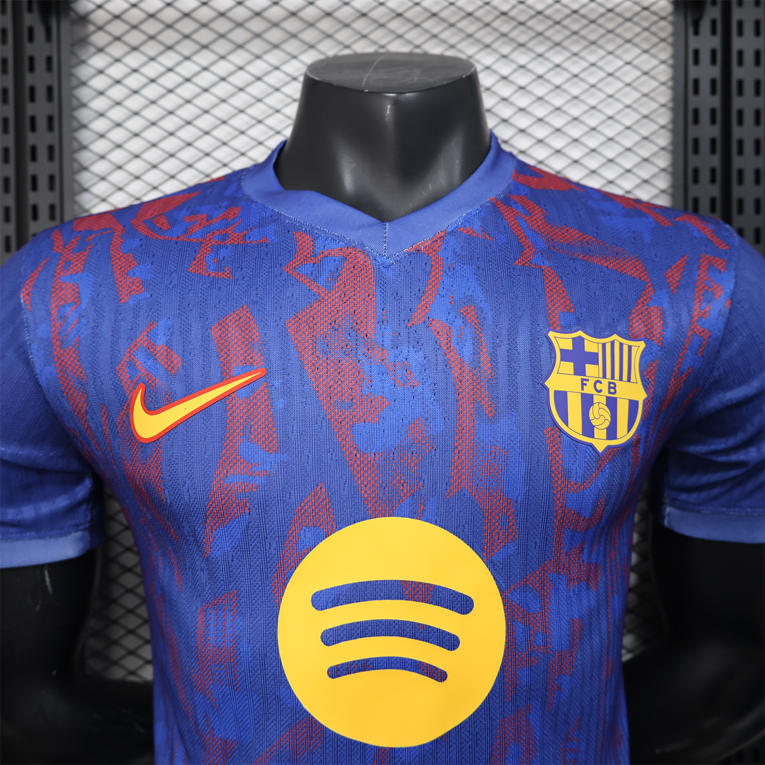AlphaJersey-Barcelona 25-26 Blue Gradient and Red Shaped Pattern Pattern Jersey - Player Version