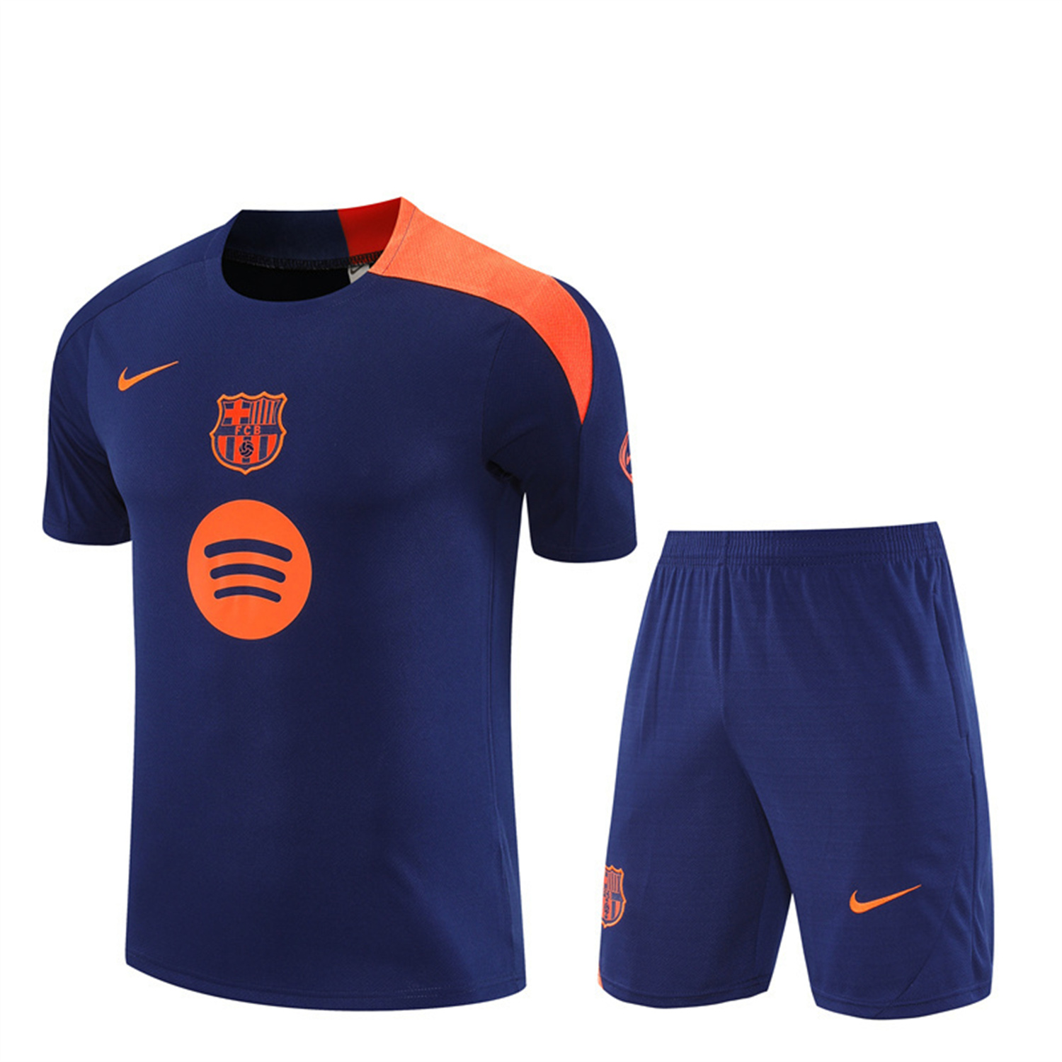 AlphaJersey-Barcelona 25-26 Short-Sleeve Training Set - Royal Blue Top Orange Sponsor & Royal Blue Shorts