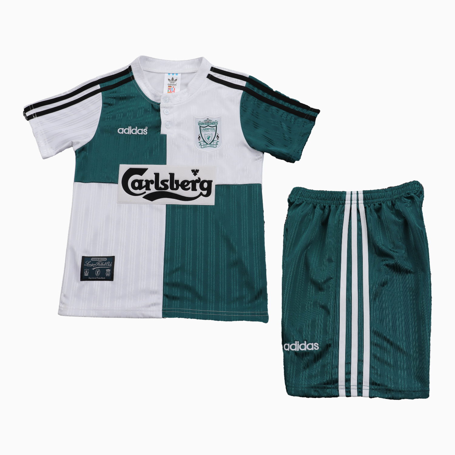 AlphaJersey-Retro Liver.pool 1995-96 Away White And Green Kids Kit