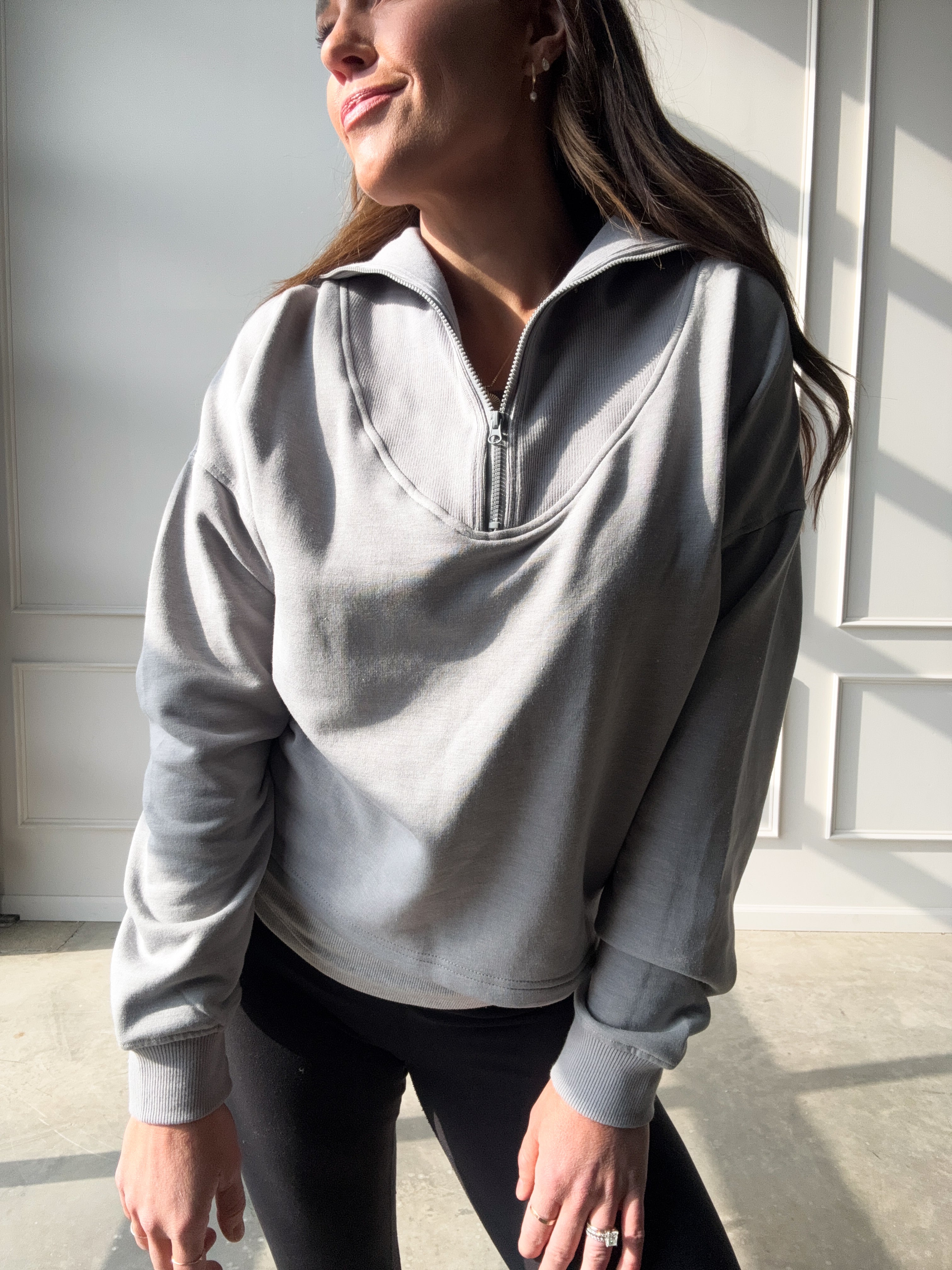 Gray Half-Zip Pullover | Elegant Women's Fashion by coolavocek
