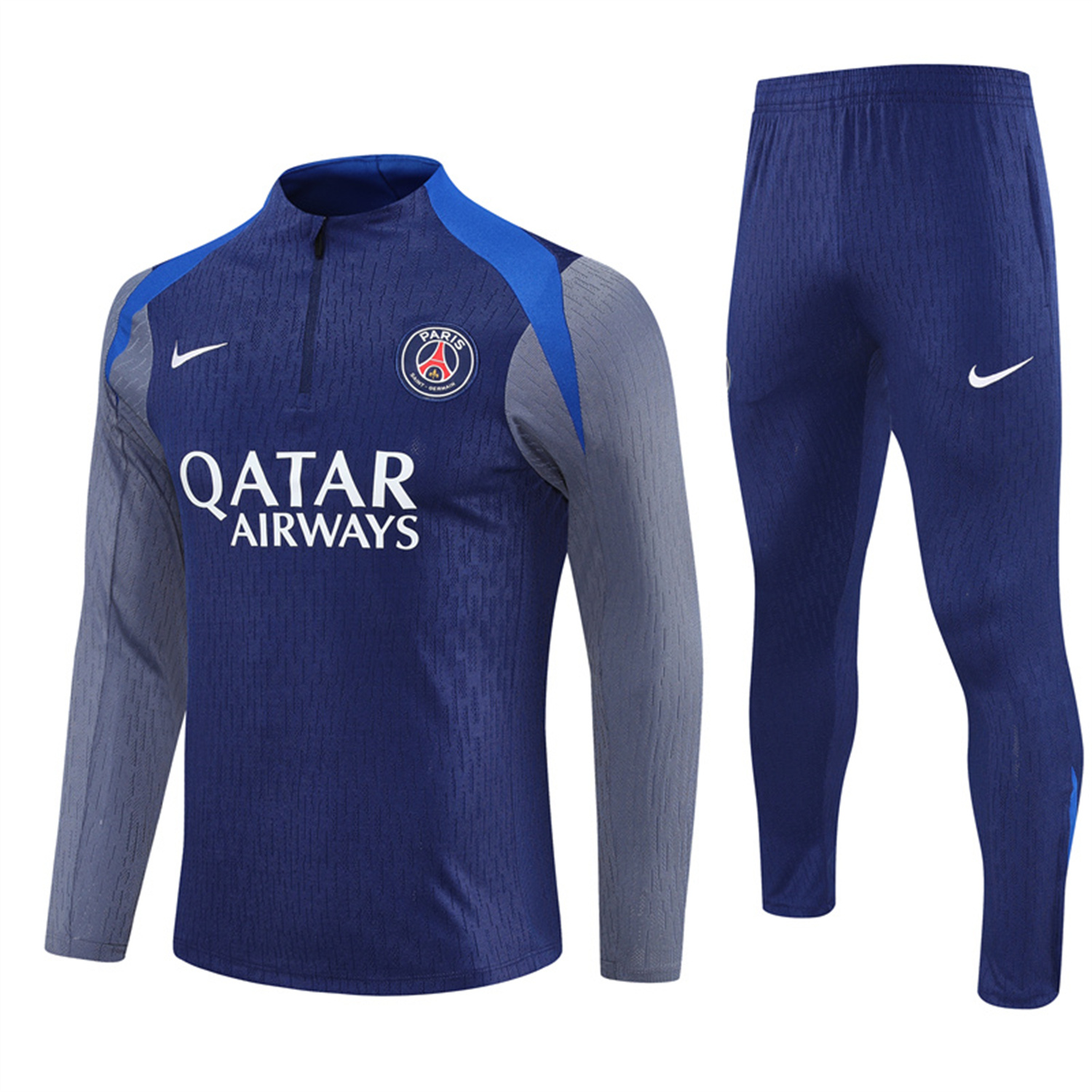 AlphaJersey-Paris Saint-Germain PSG 25-26 Long Sleeves Training Set - Royal Blue Gray Sleeves Top & Royal Blue Pants