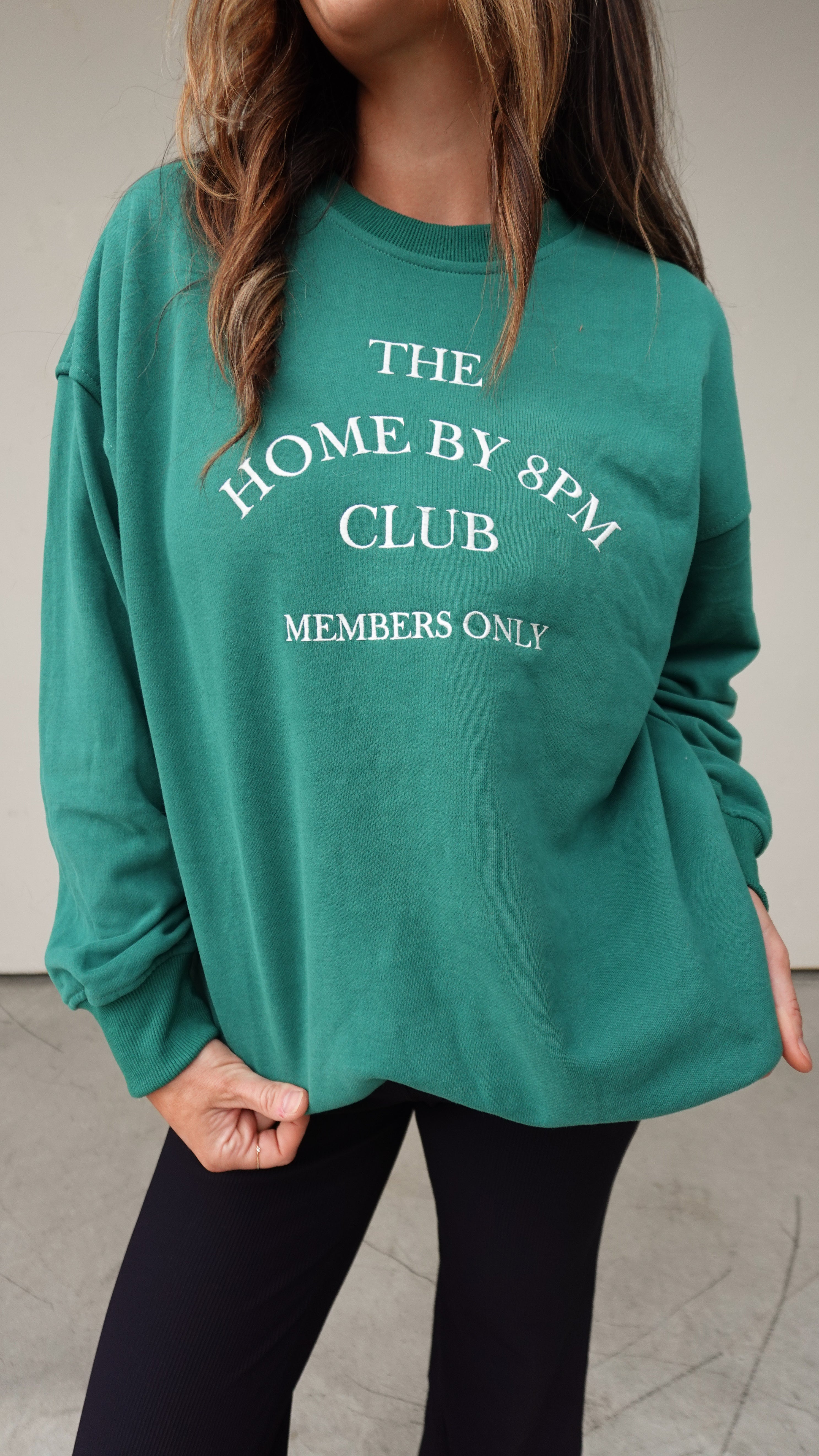 Green Embroidered Homebody Crewneck | Elegant Women's Fashion by coolavocek