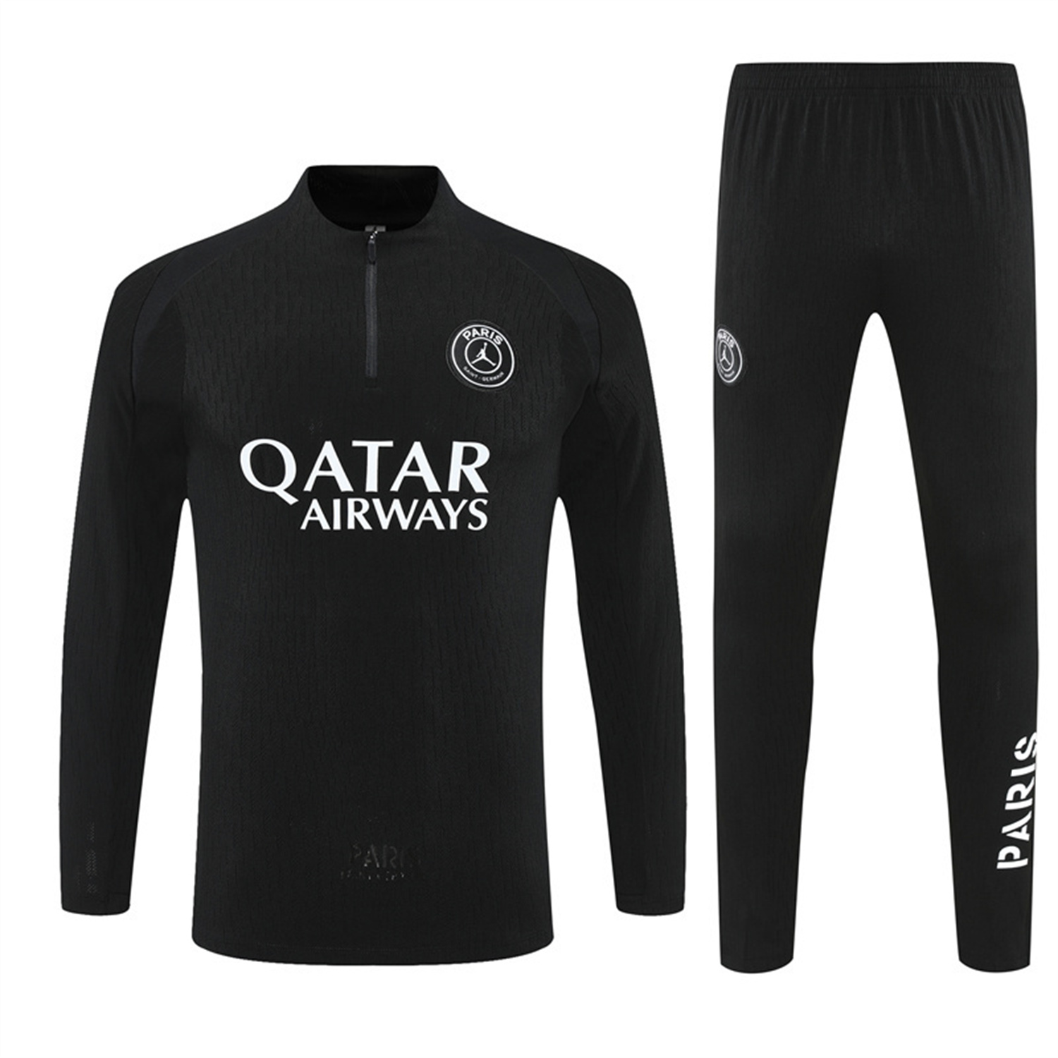 AlphaJersey-Paris Saint-Germain PSG 25-26 Jordan Kids Long Sleeve Training Set - Pure Black Top & Pants