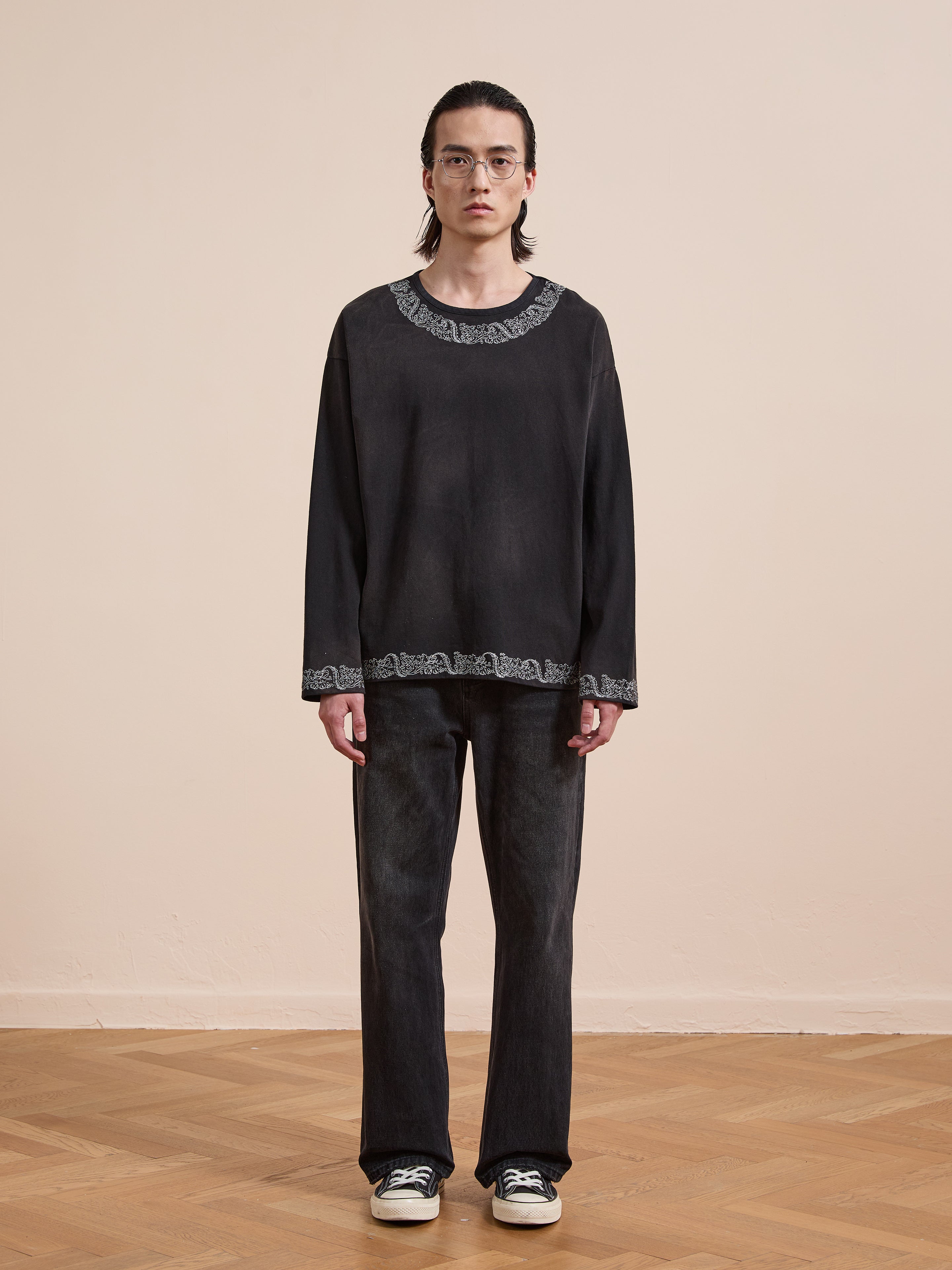 Metallic Long Sleeve Embroidered Tee | Modern Menswear by yycbvcnbmmnbm