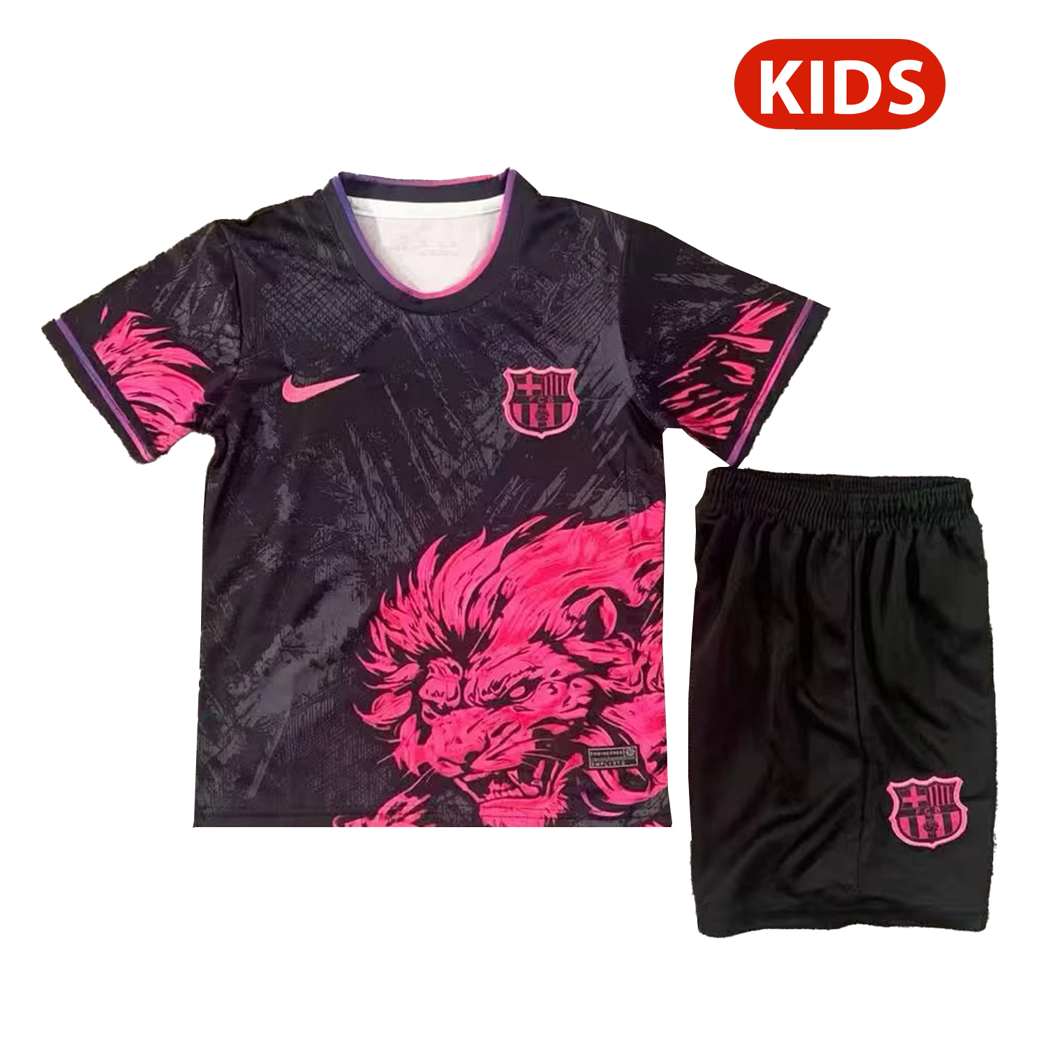 AlphaJersey-Barcelona 25-26 Pink Lion Black Special Kids Kit